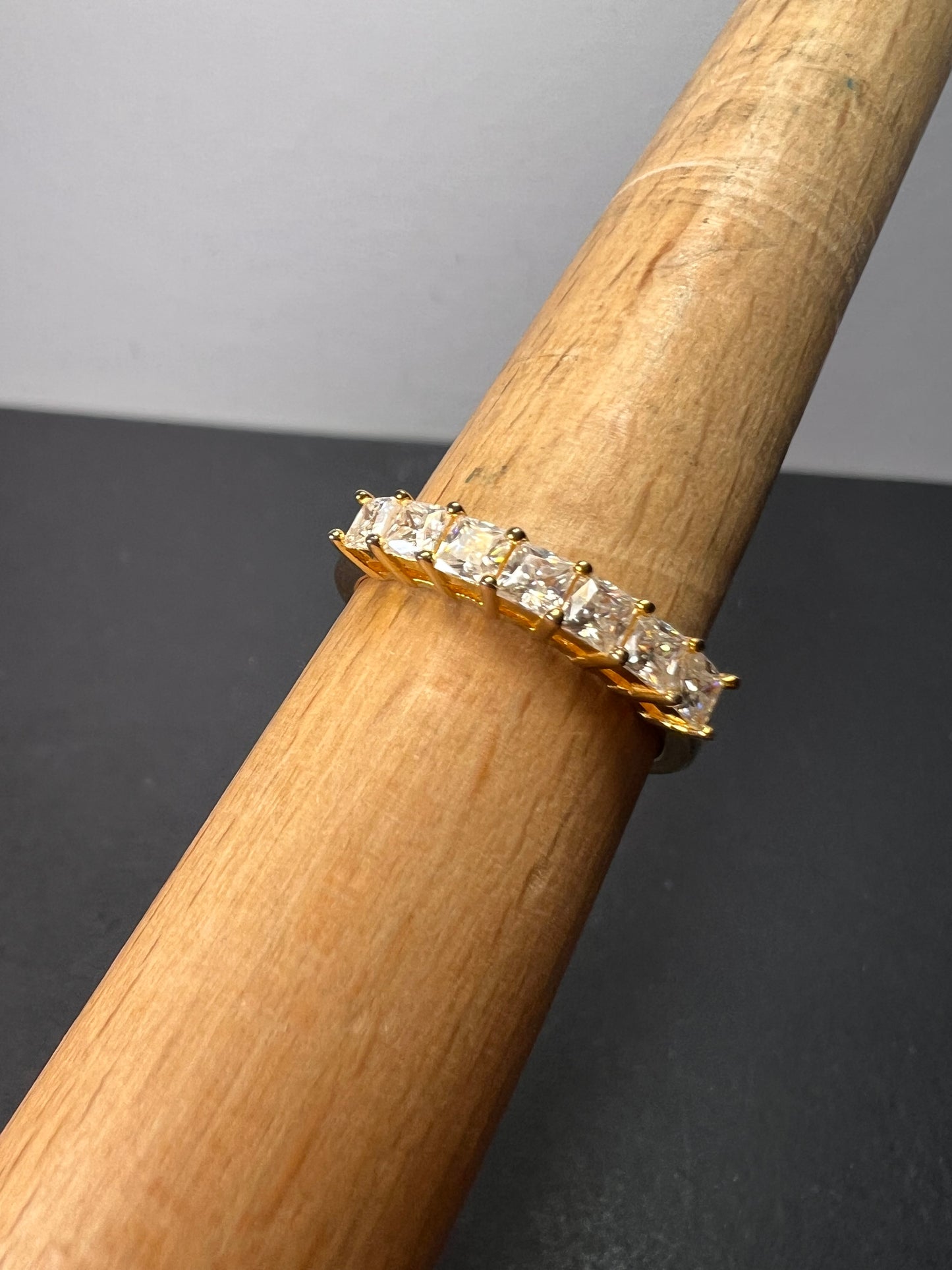 Moissanite princess cut 7 stone ring vermeil yellow gold over sterling silver ring size 9