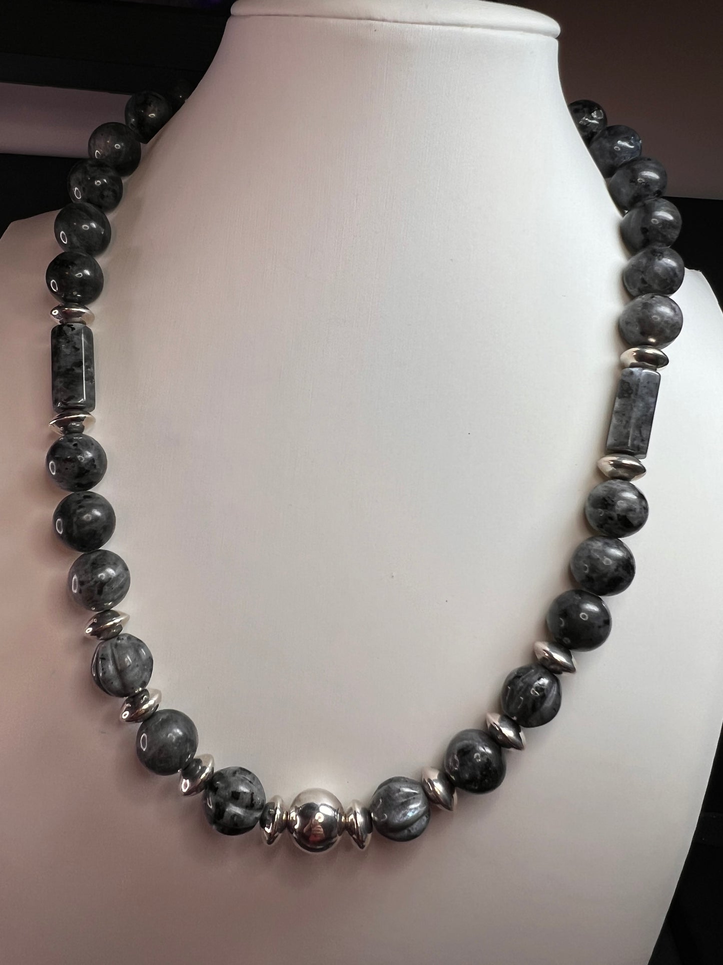 NEW Larvakite and sterling silver necklace