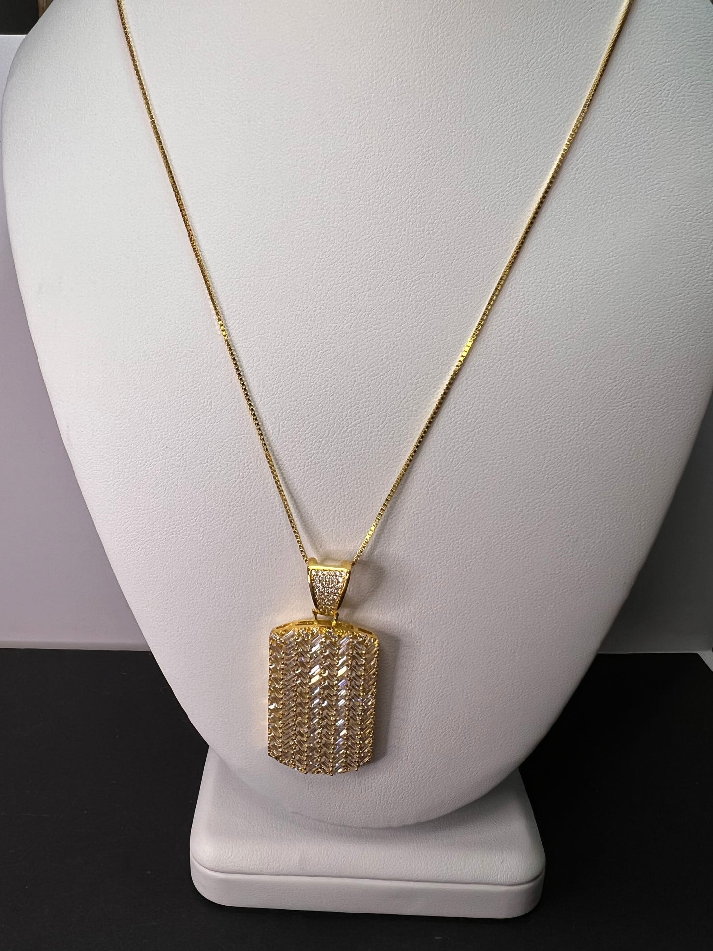 White Cubic Zirconia 18K Yellow Gold Over Silver Pendant With Chain 7.85ctw