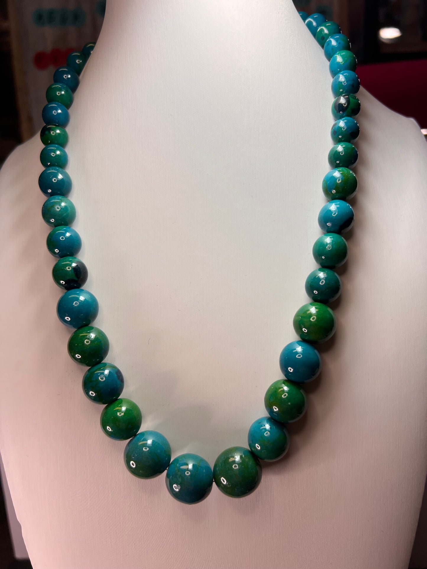 Chrysocolla beaded 20 inch necklace with sterling silver clasp *NEW*