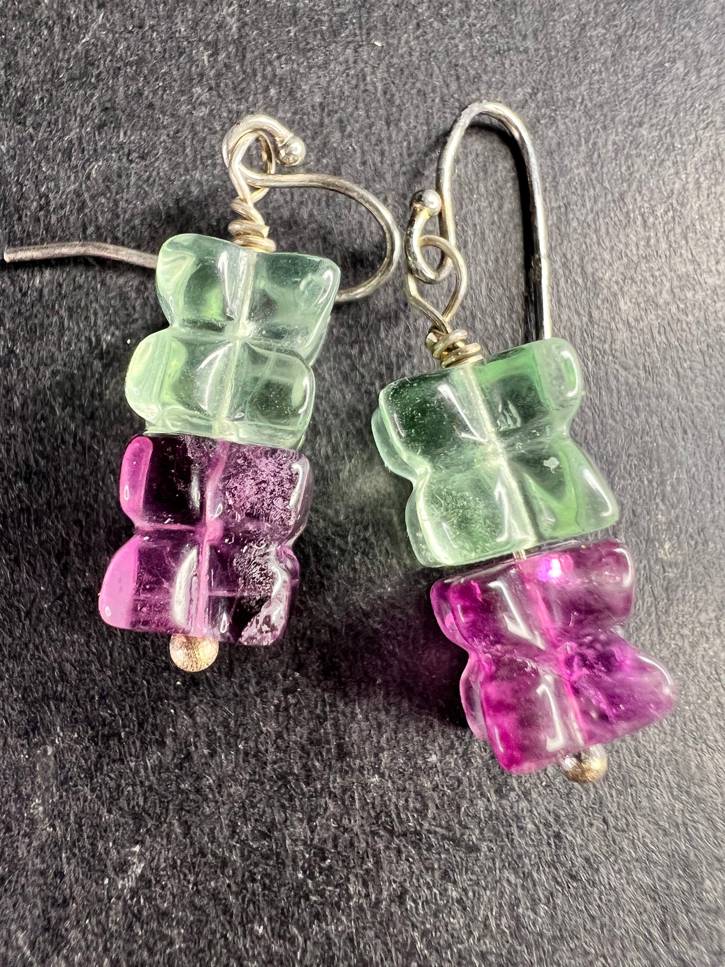 Sterling Silver Carved Fluorite Flower Drop Earrings