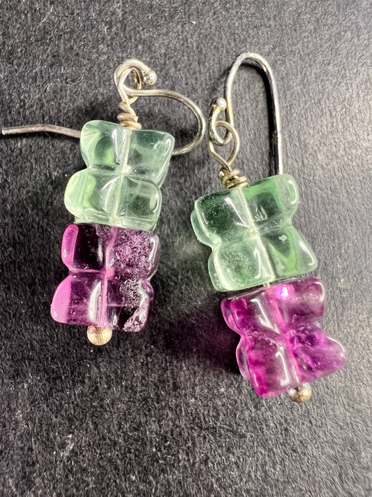 Sterling Silver Carved Fluorite Flower Drop Earrings