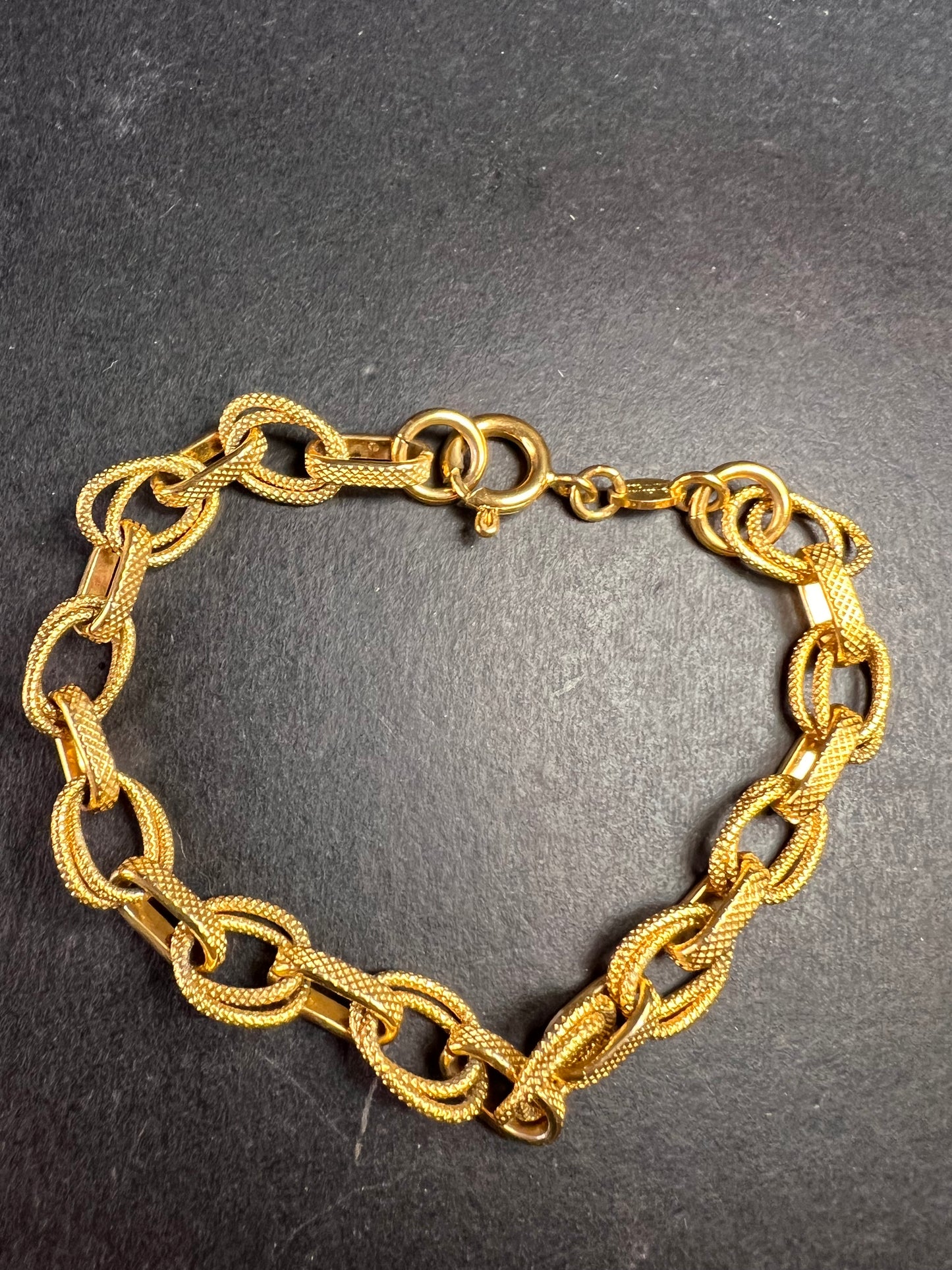 Vintage Italian 18k Gold Plated Bronze Textured Link Bracelet