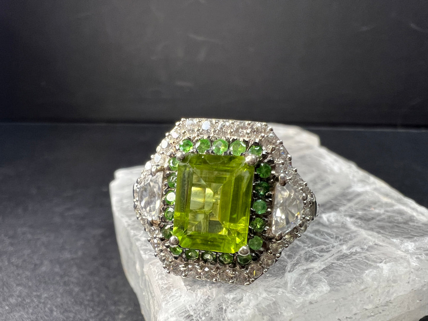 NEW Peridot Tsavorite Zircon Halo Ring 4.30ctw Sz 8