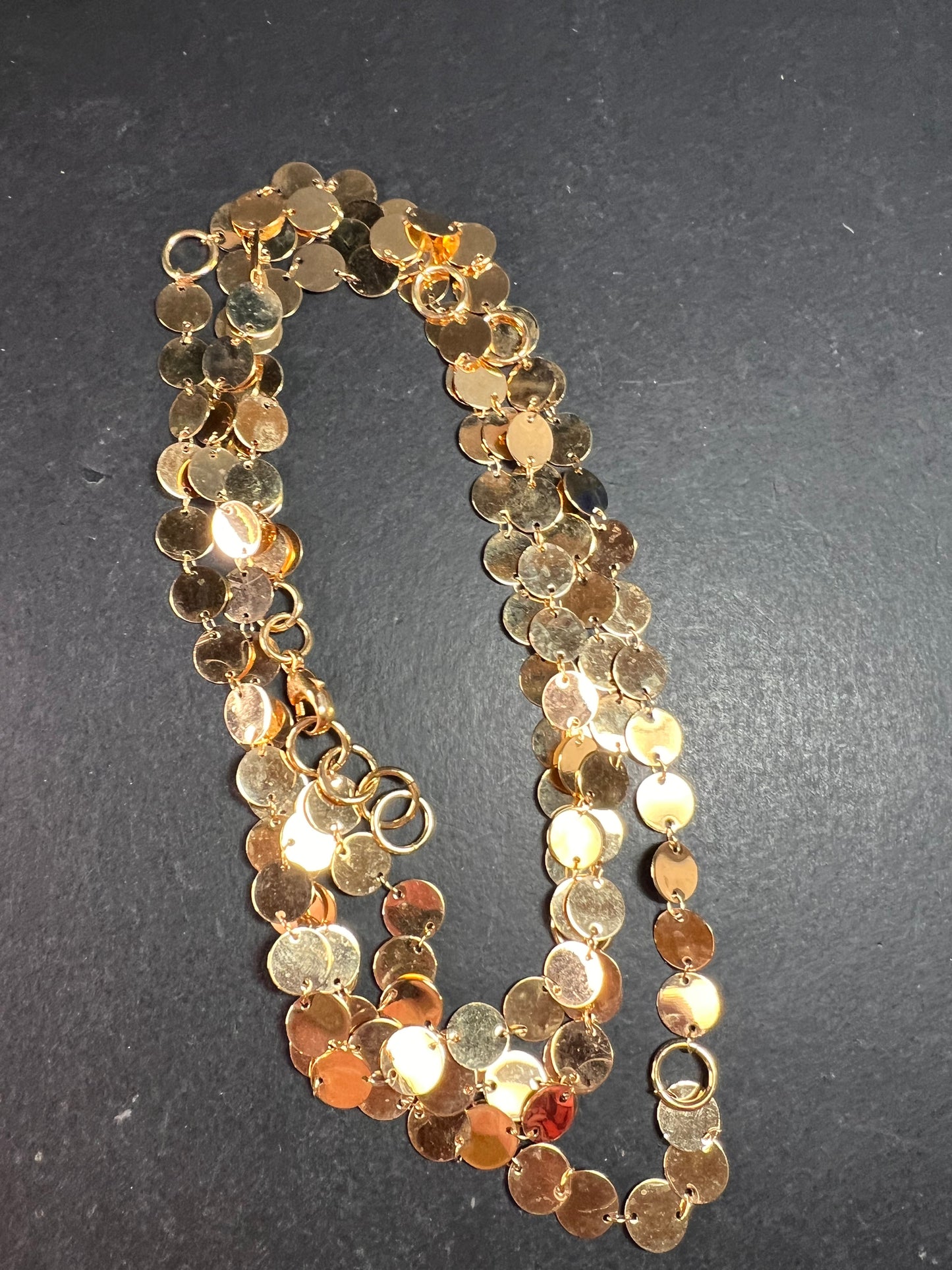 Italian 18K Gold Plated Disc Necklace 32 Inch Adjustable Layered Chain