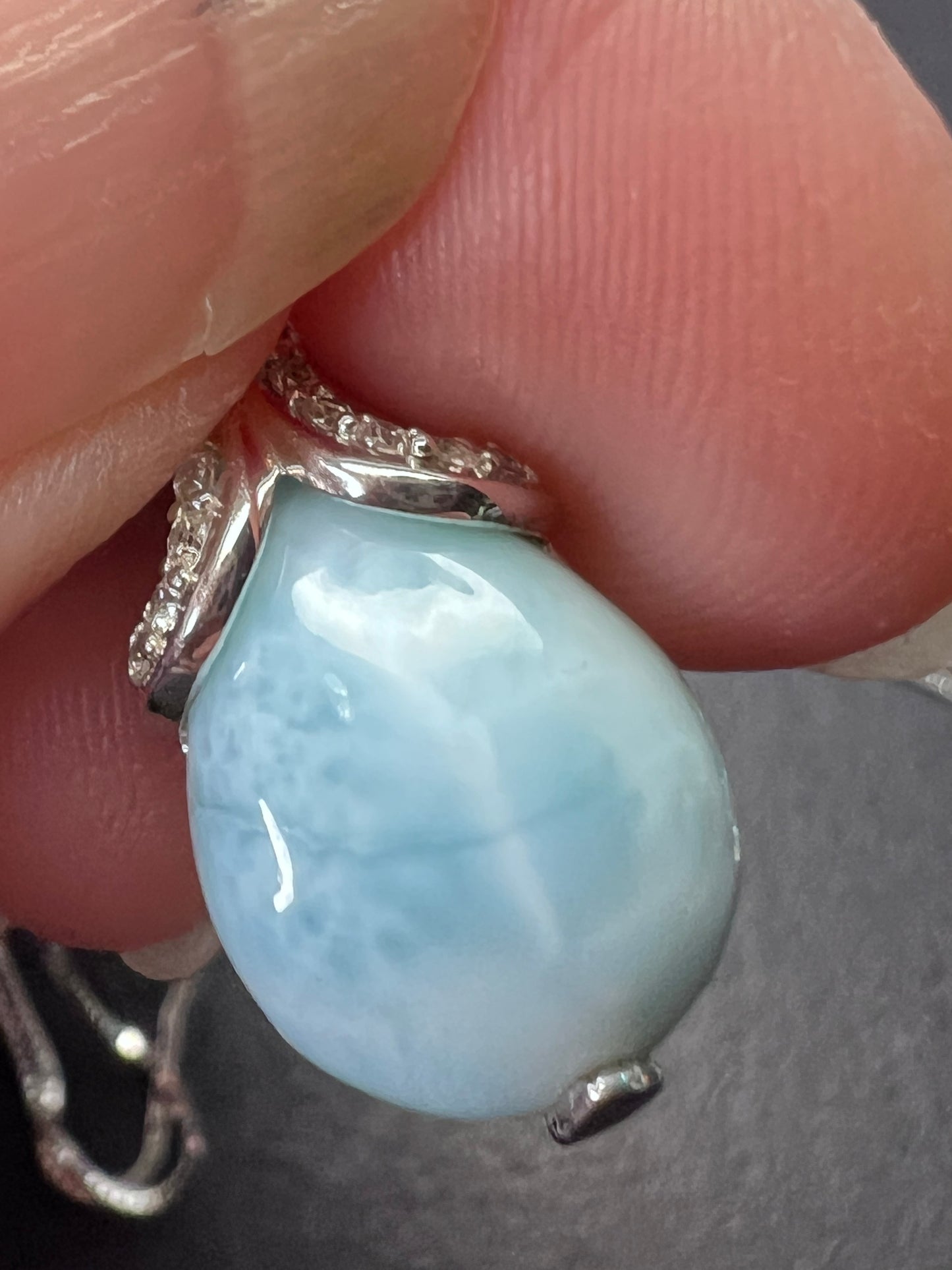 Larimar tear drop sterling silver pendant with 18 inch chain necklace