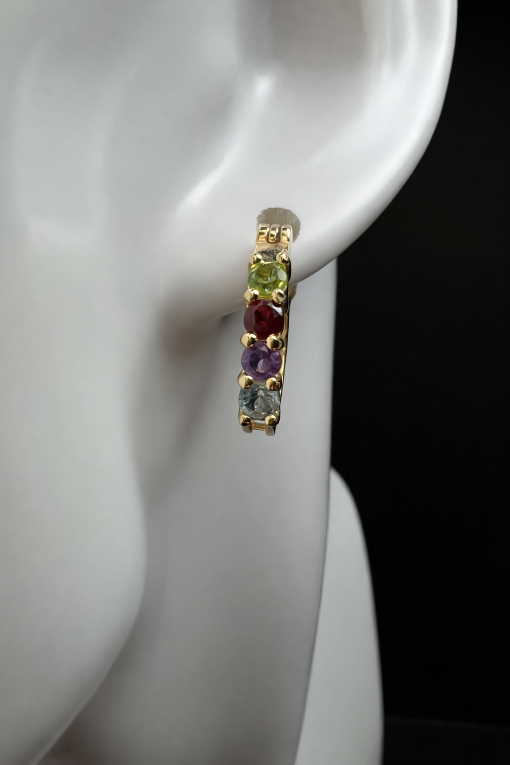 Gold Over Sterling Multi Gemstone Hoop Earrings PAJ 925