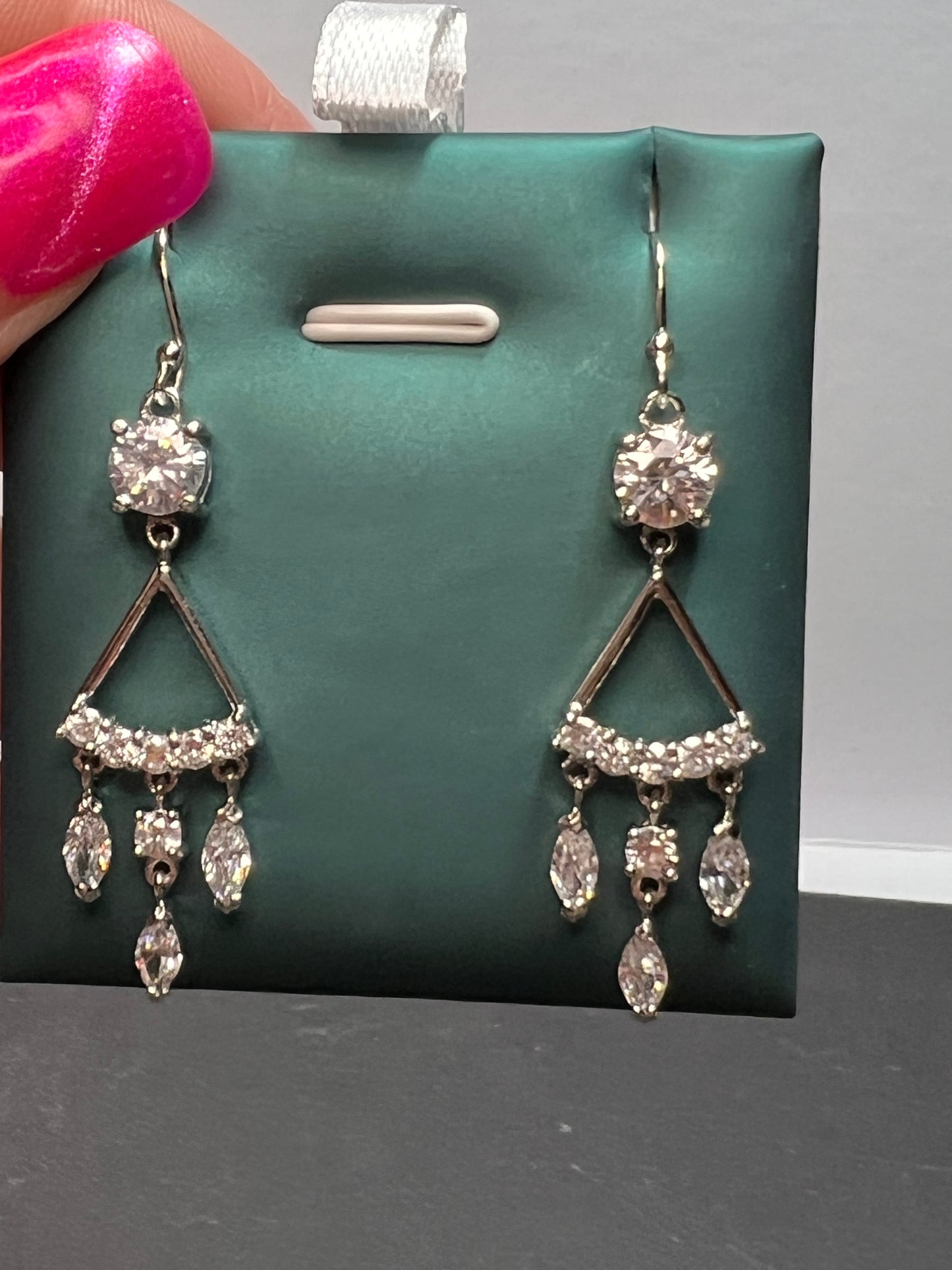 CZ chandelier earrings in platinum over rhodium