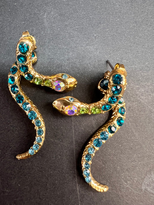 Betsey Johnson Gold-Tone Pavé Crystal Snake Front and Back Earrings