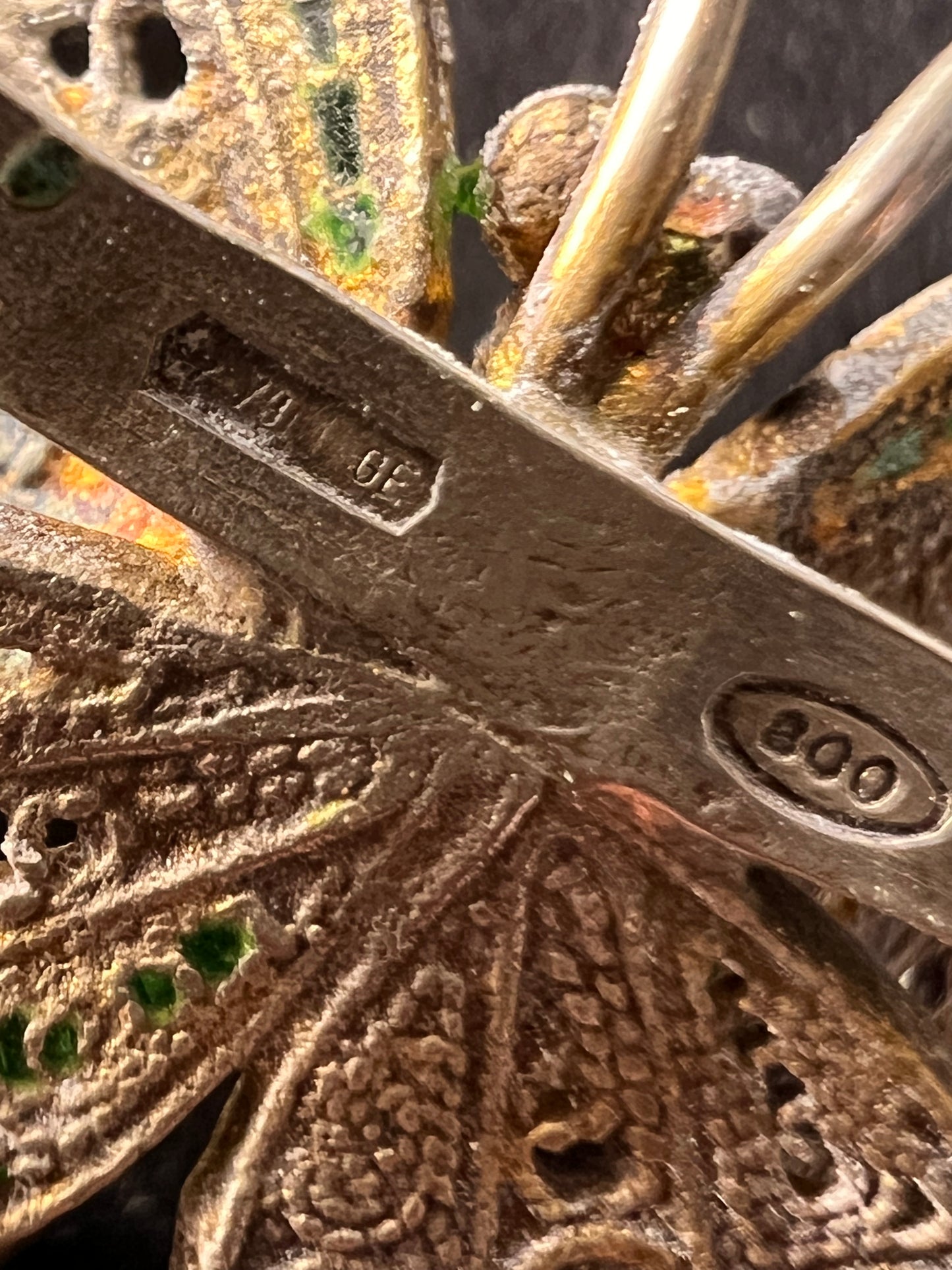 Vintage Alieti Adriana 800 silver Italian enameled filigree butterfly brooch pin