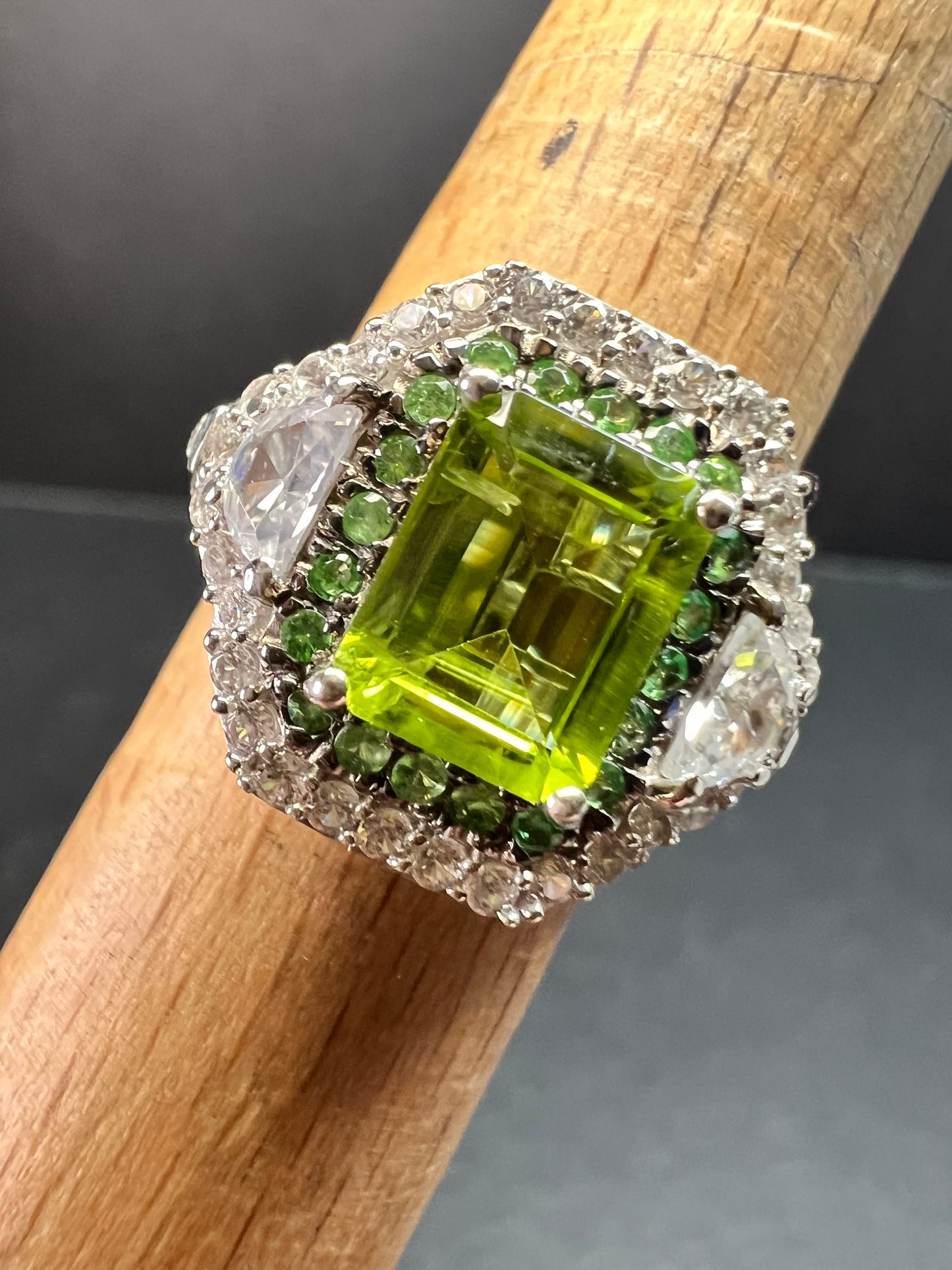 NEW Peridot Tsavorite Zircon Halo Ring 4.30ctw Sz 8