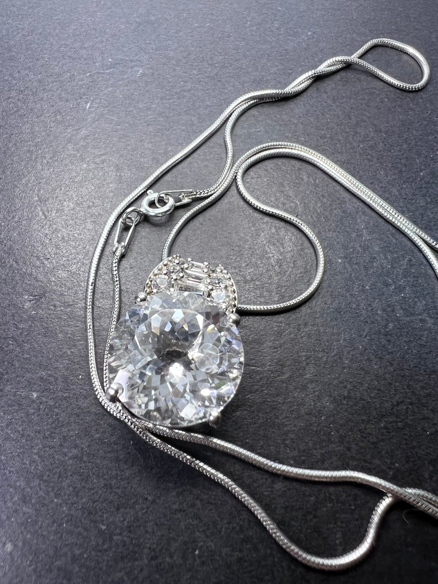 White topaz sterling silver pendant and 20 inch chain necklace