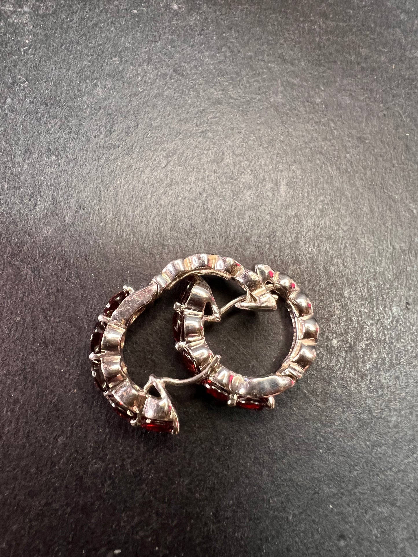 Sterling Silver Garnet Inside-Out Hoop Earrings 925 Thailand Pre Owned