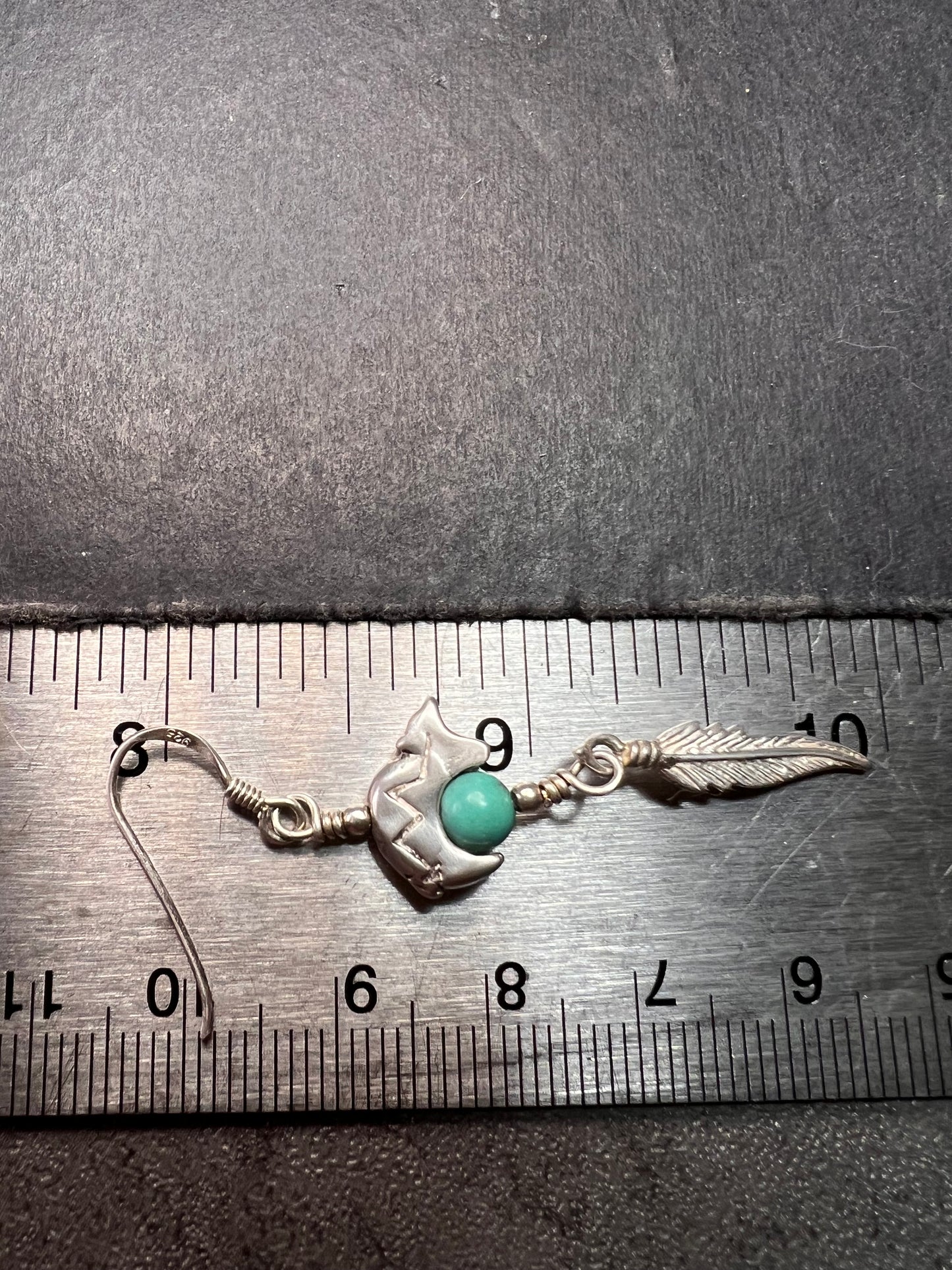 Vintage Sterling Silver Turquoise Earrings – Bear & Feather Motif