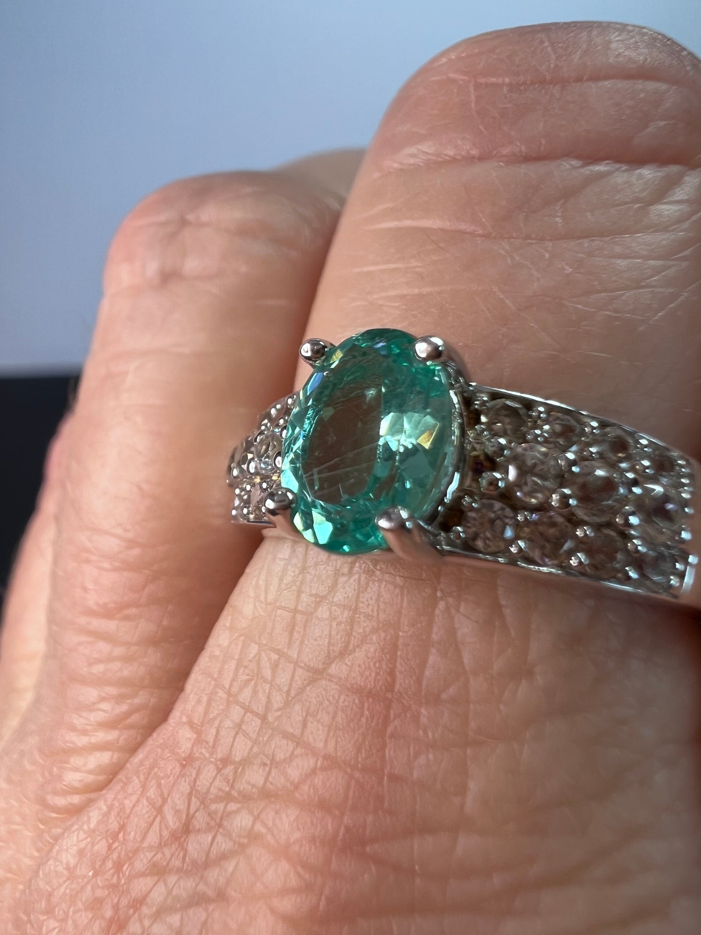 Paraiba apatite and white topaz ring size 9