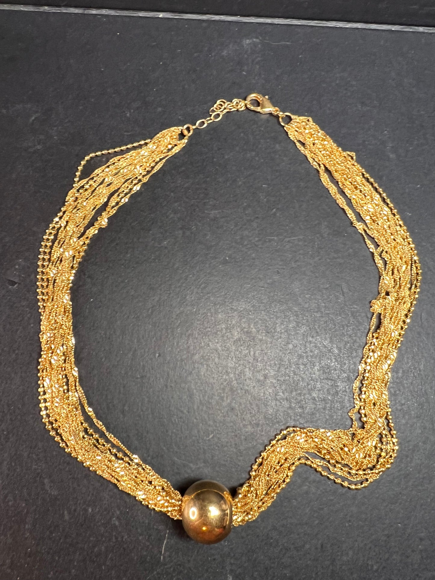 Italian 14 Strand Gold Plated Bead Necklace 18–20 Inch Estate Y2K
