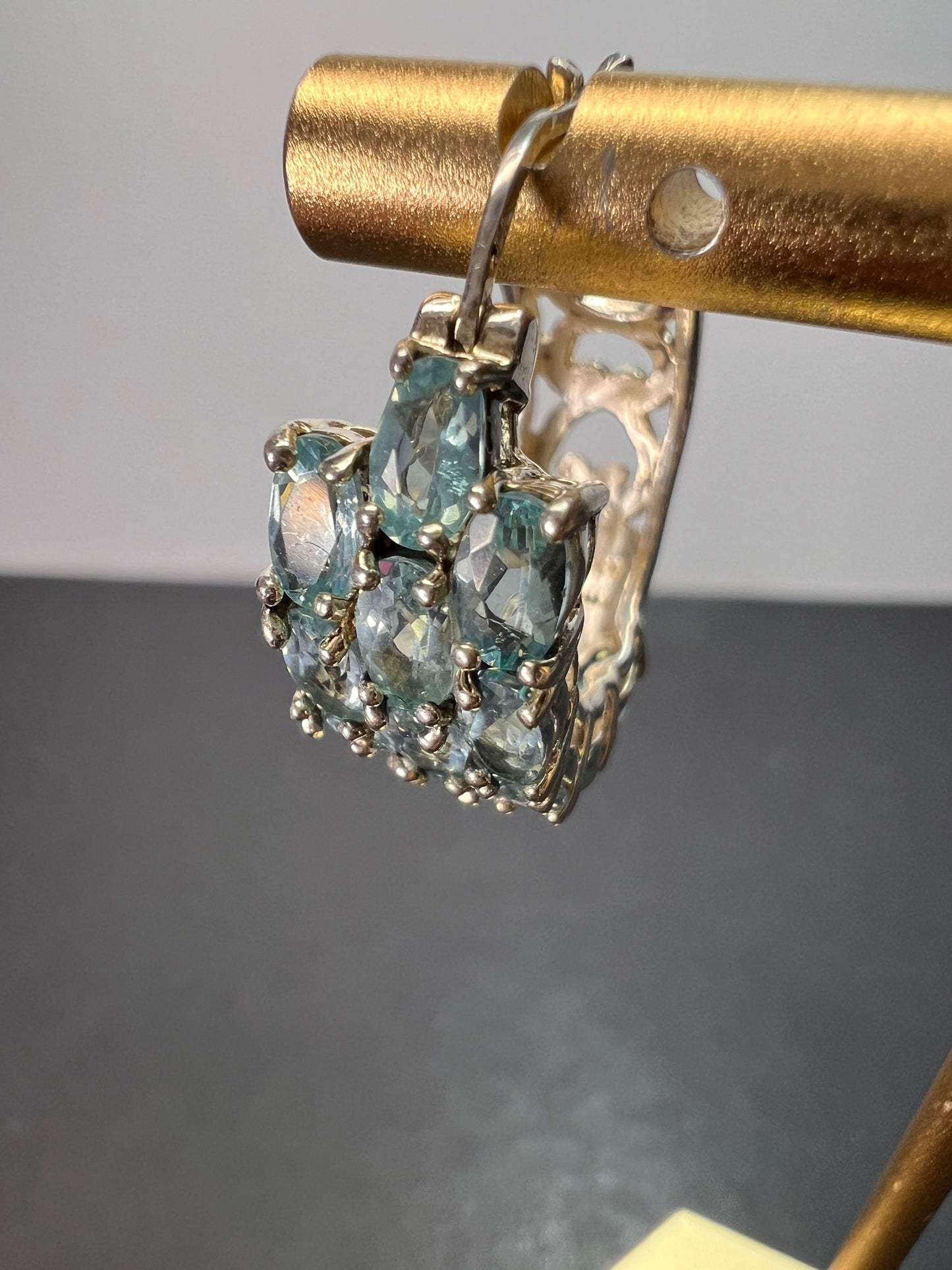 Blue apatite multi row sterling silver hoop earrings