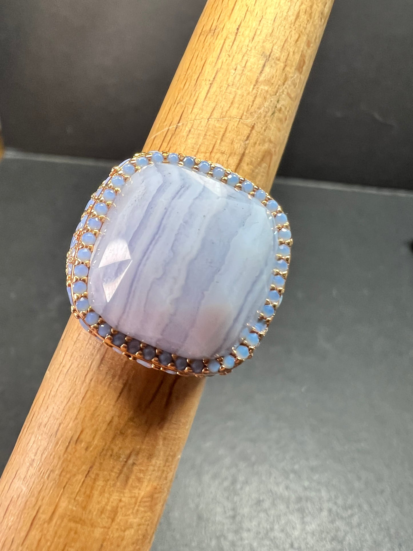 New With Tag Blue Lace Agate 18K Rose Gold Plated Ring Size 7
