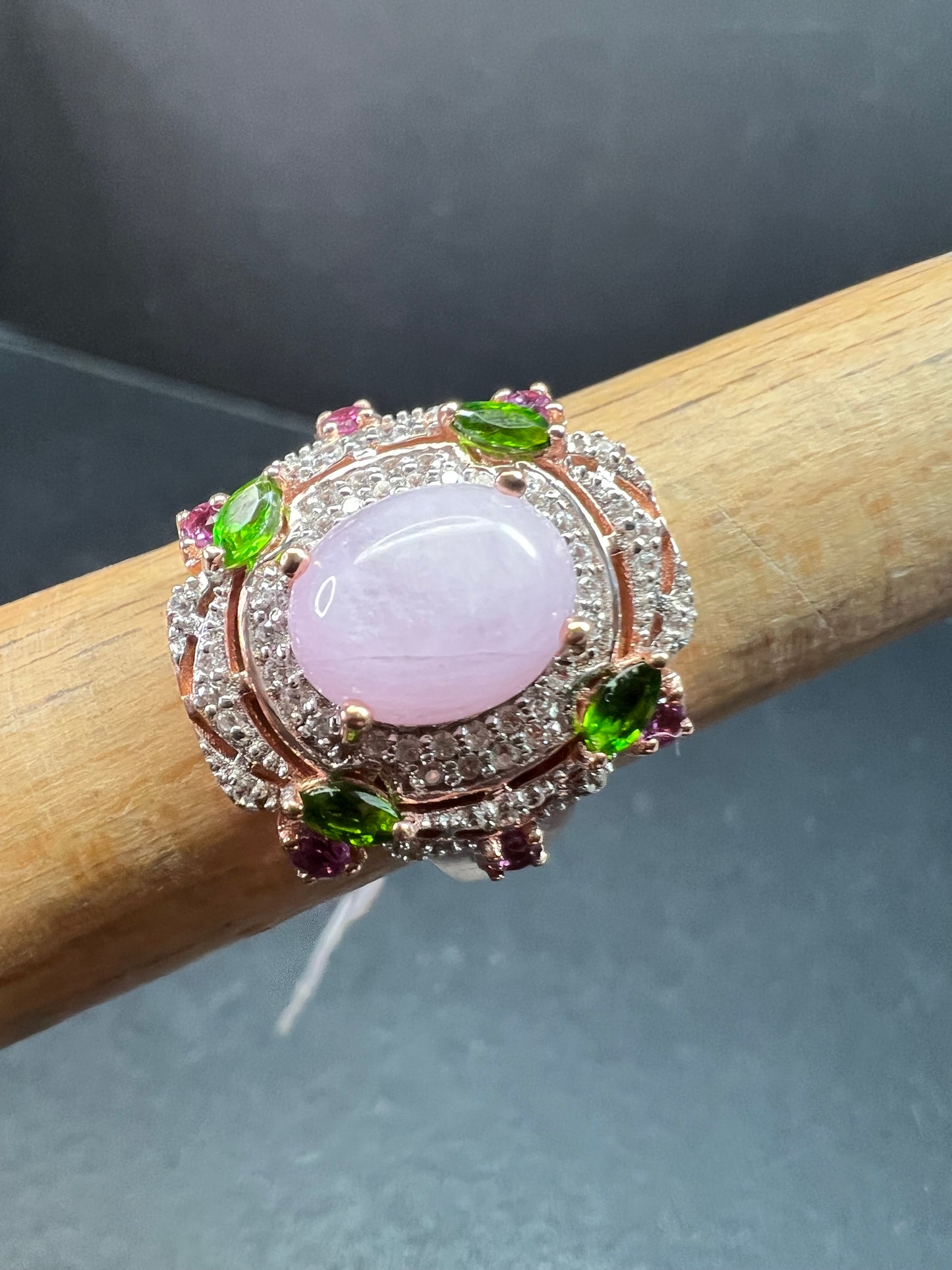 NEW Kunzite Chrome Diopside Garnet Zircon 925 Rose Gold Ring Sz 7