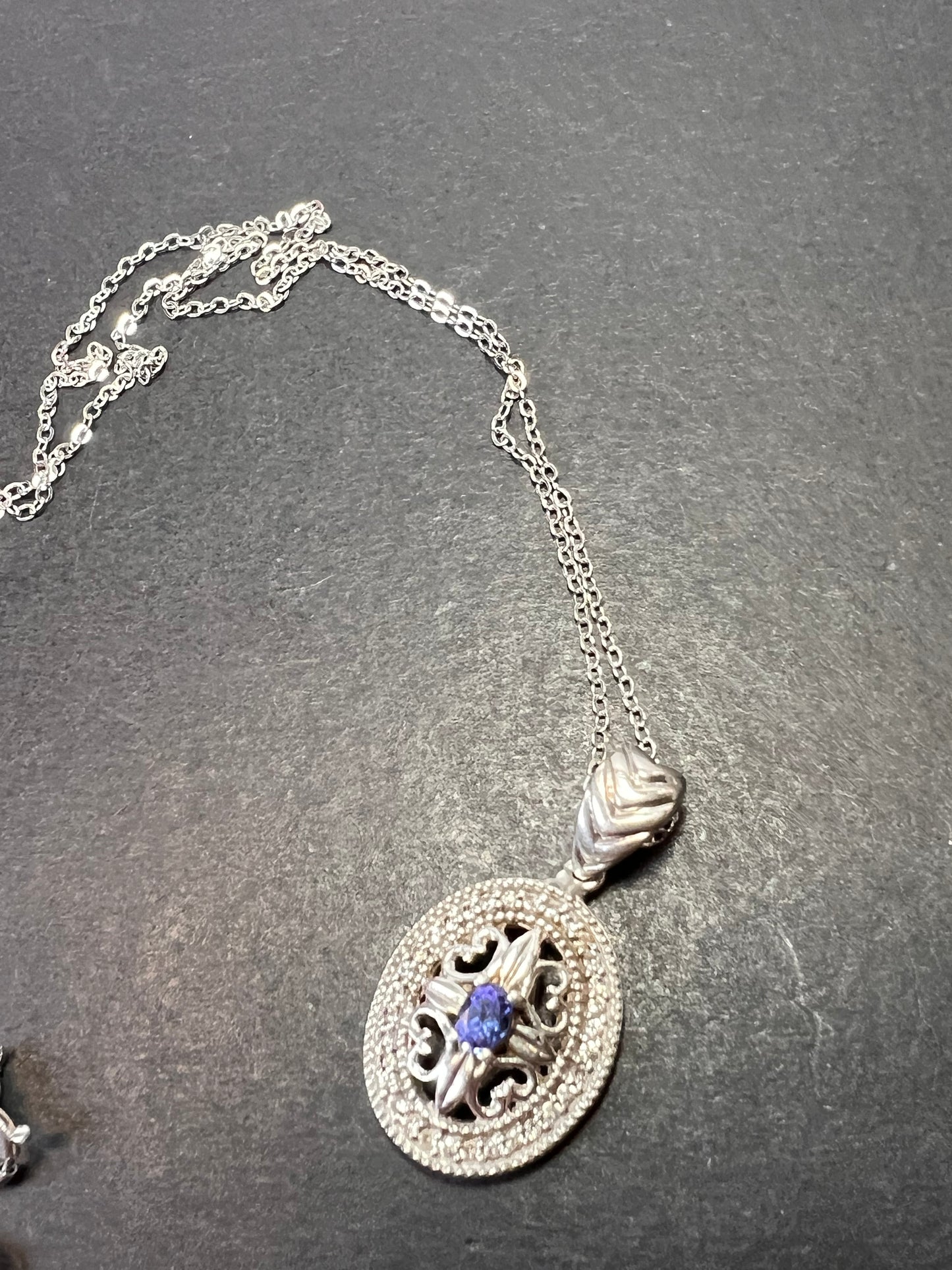 Tanzanite and zircon sterling silver pendant and chain necklace