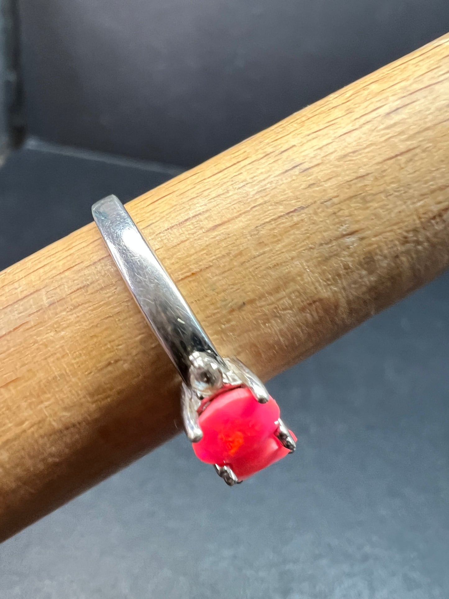 Sterling Silver Neon Pink Opal Ring Size 9 Topaz 925