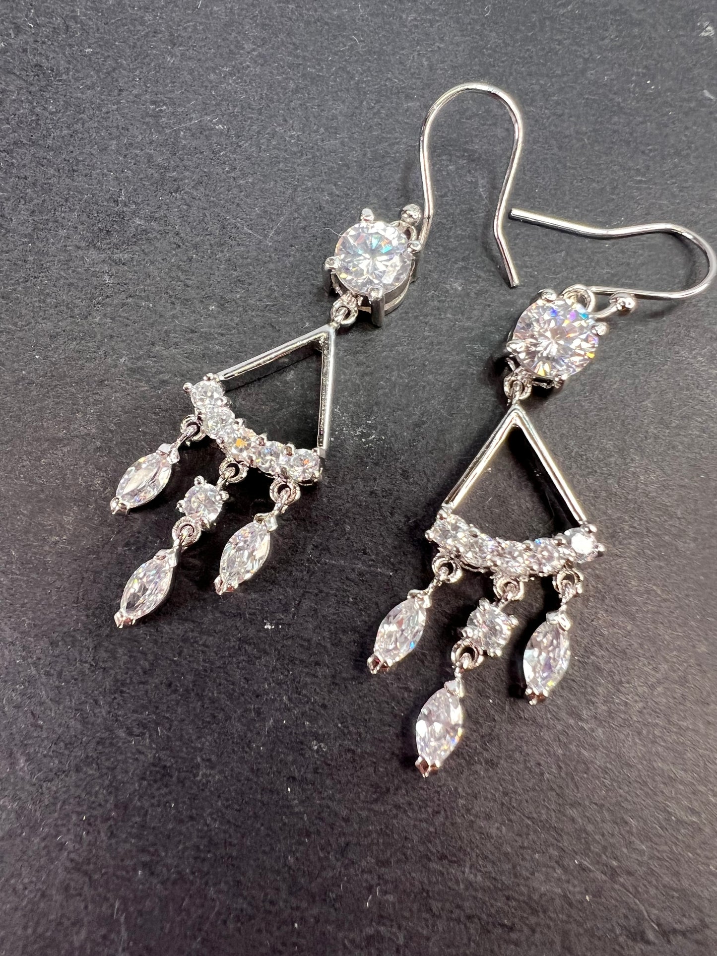 CZ chandelier earrings in platinum over rhodium