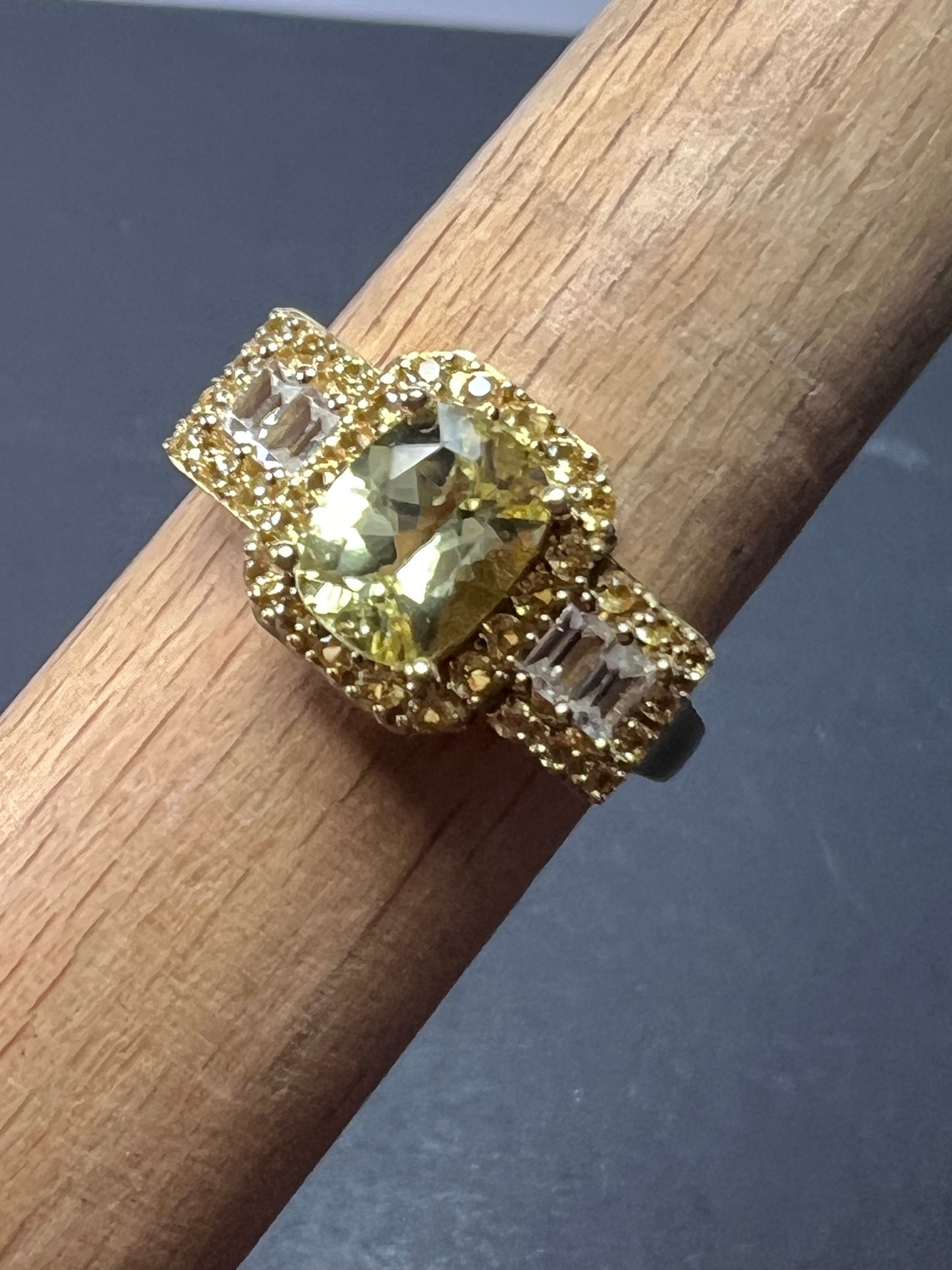 Canary yellow apatite, yellow sapphire, white topaz gold over sterling silver ring size 9