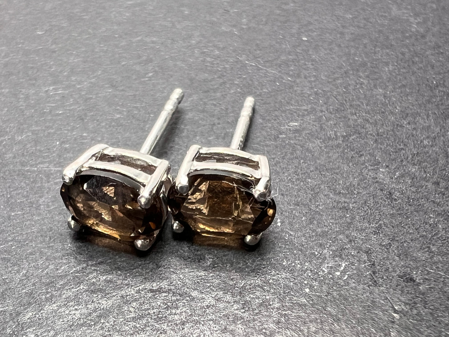 Smoky quartz stud earrings in platinum over sterling silver *NEW*