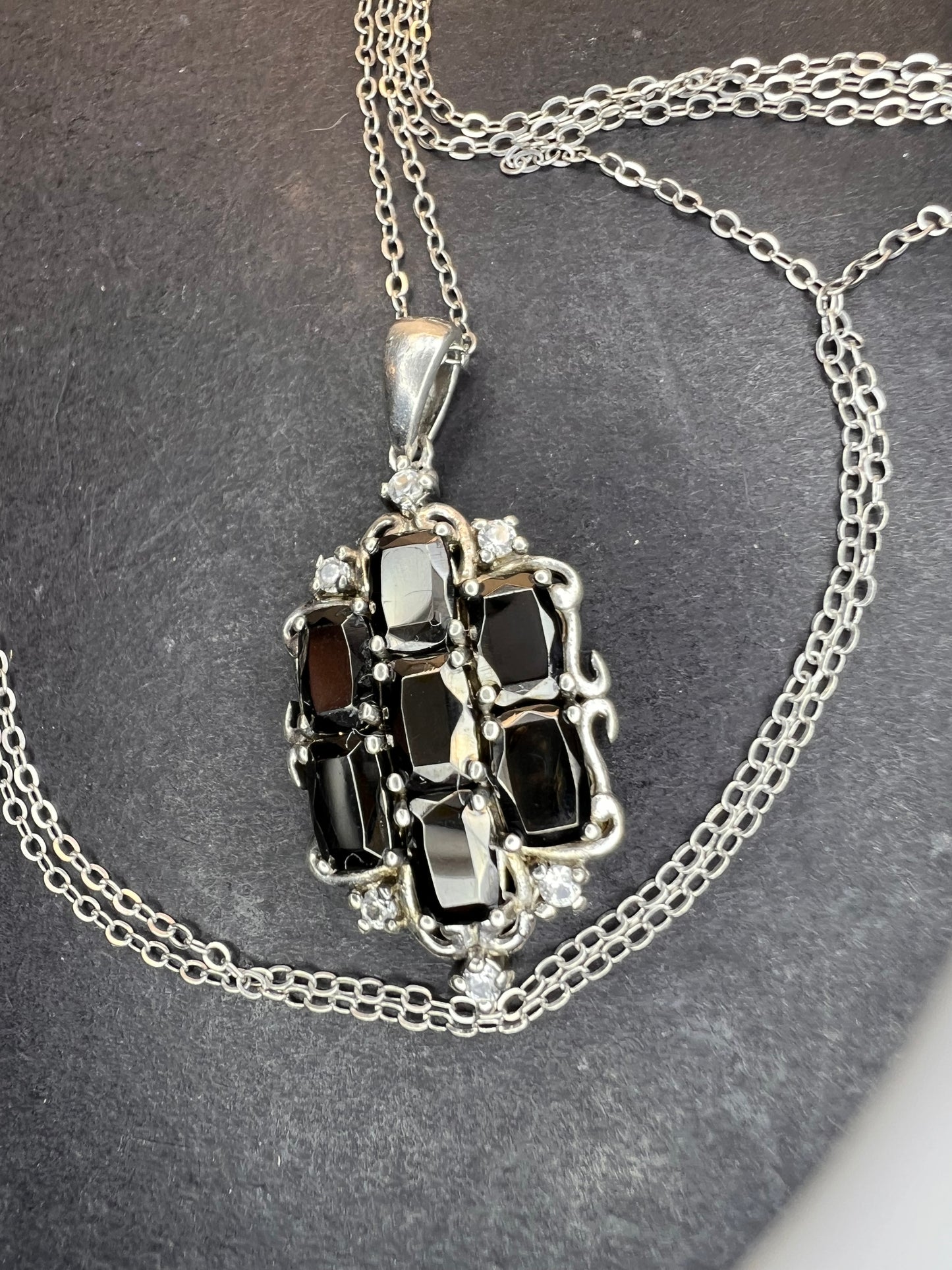 Elite shungite and white topaz sterling silver pendant and chain necklace