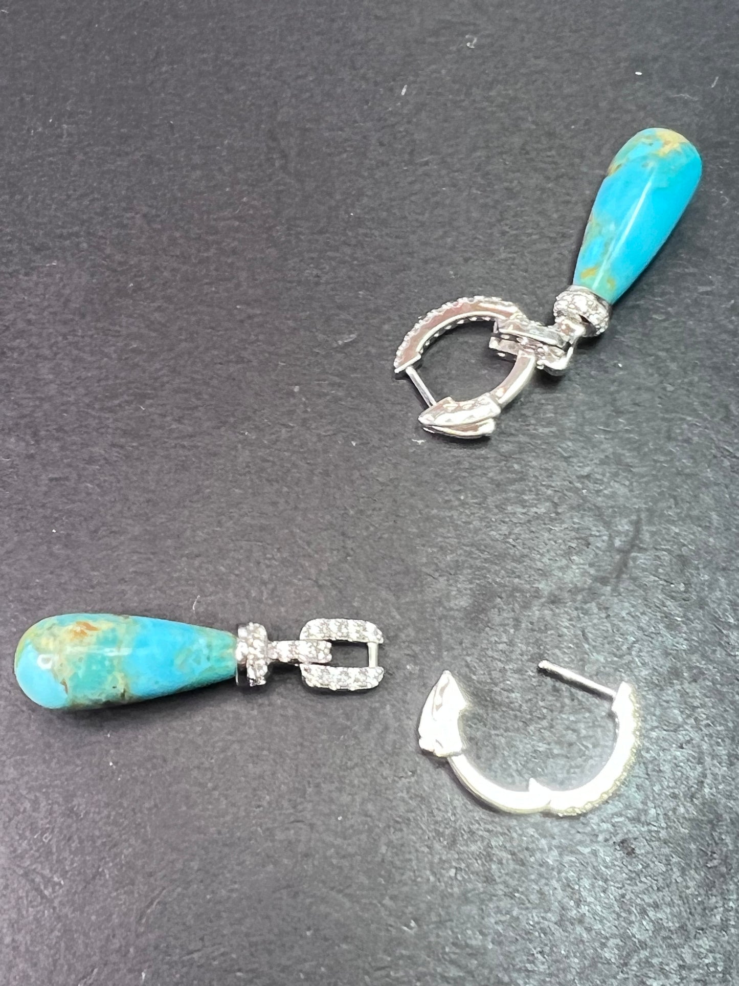 Turquoise composite rhodium over sterling silver drop earrings