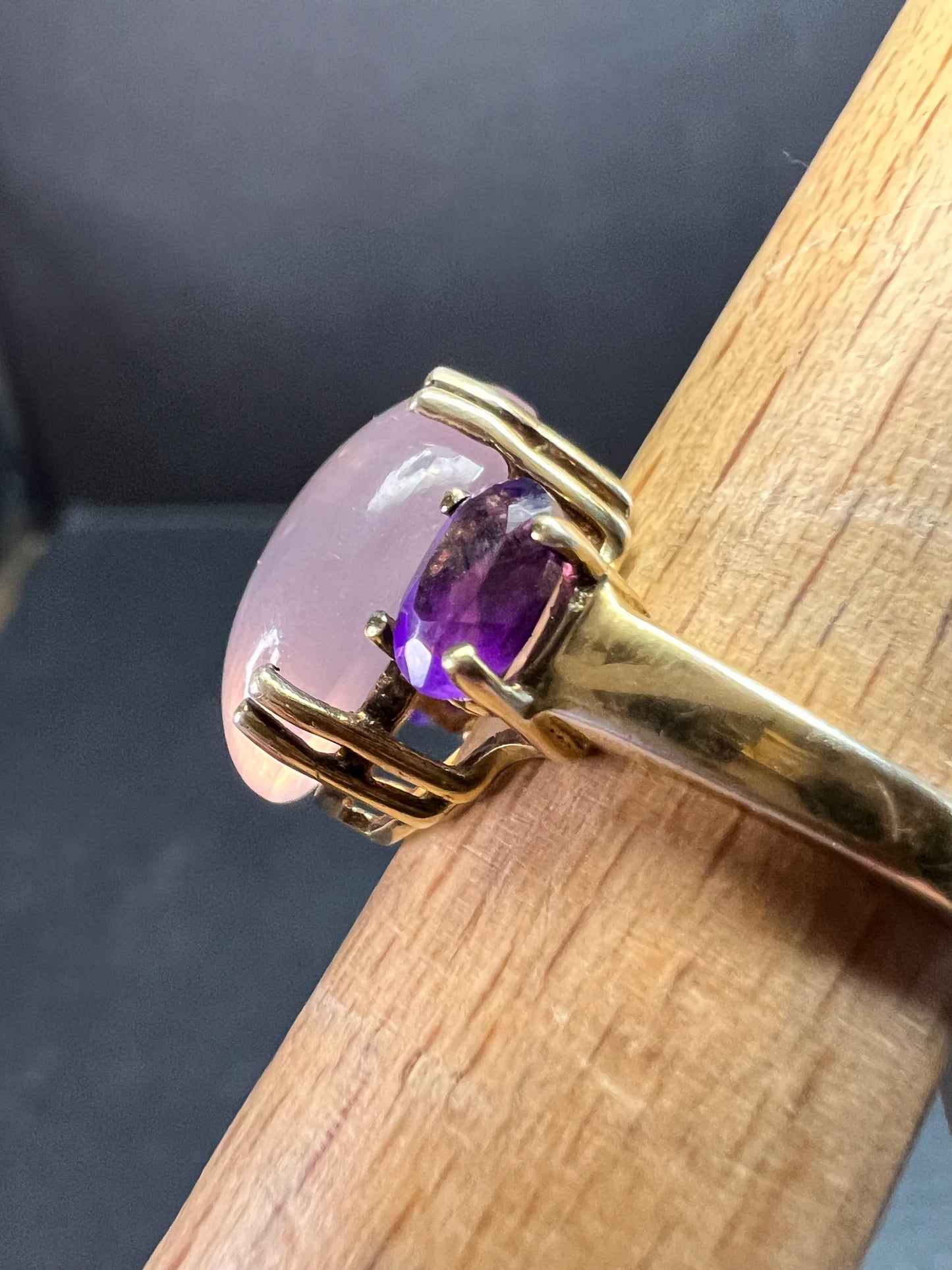 Rose Quartz & Amethyst Gold Plated 925 Ring Size 7 NWT