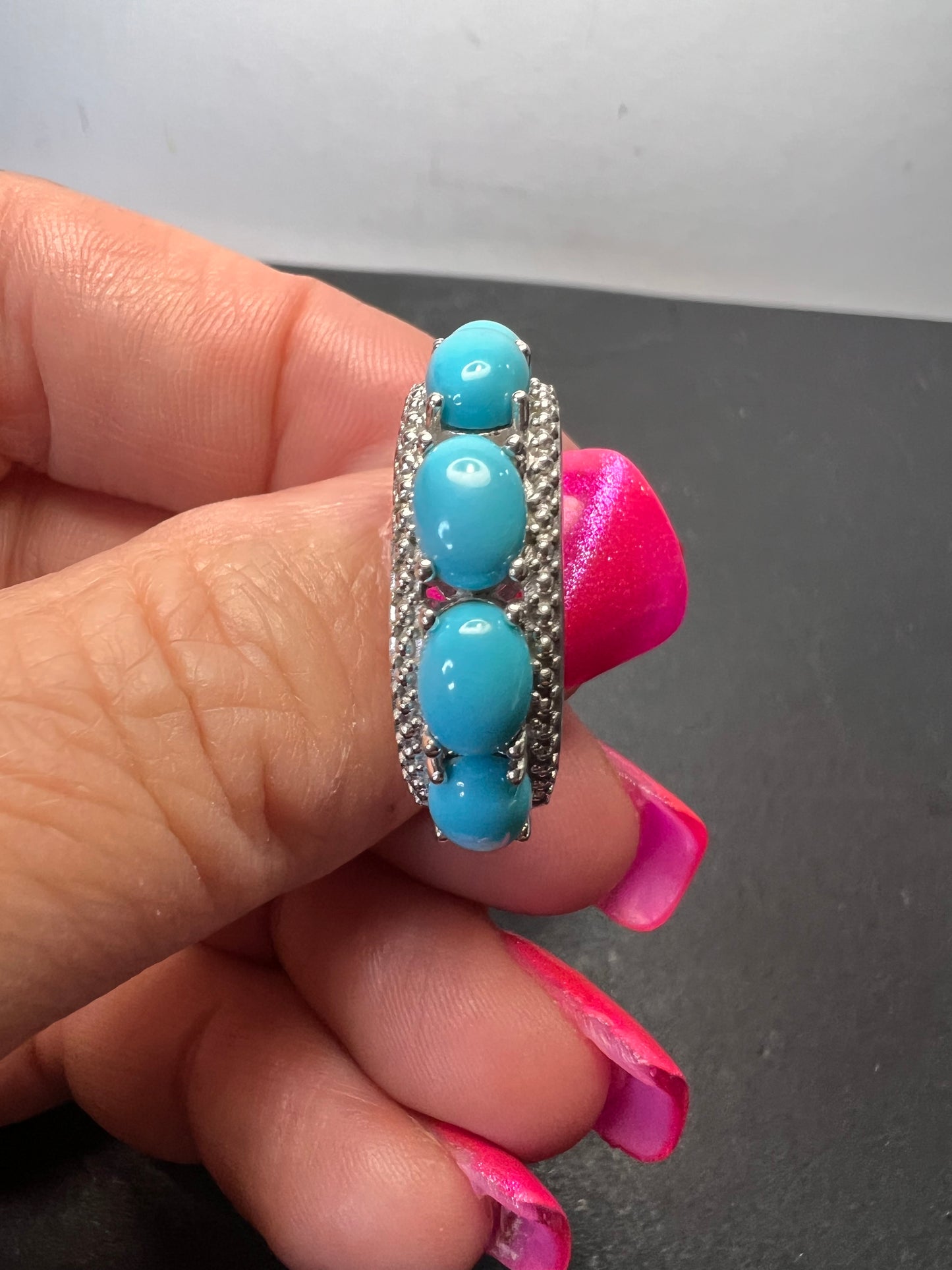 Sleeping Beauty turquoise five stone sterling silver ring size 9