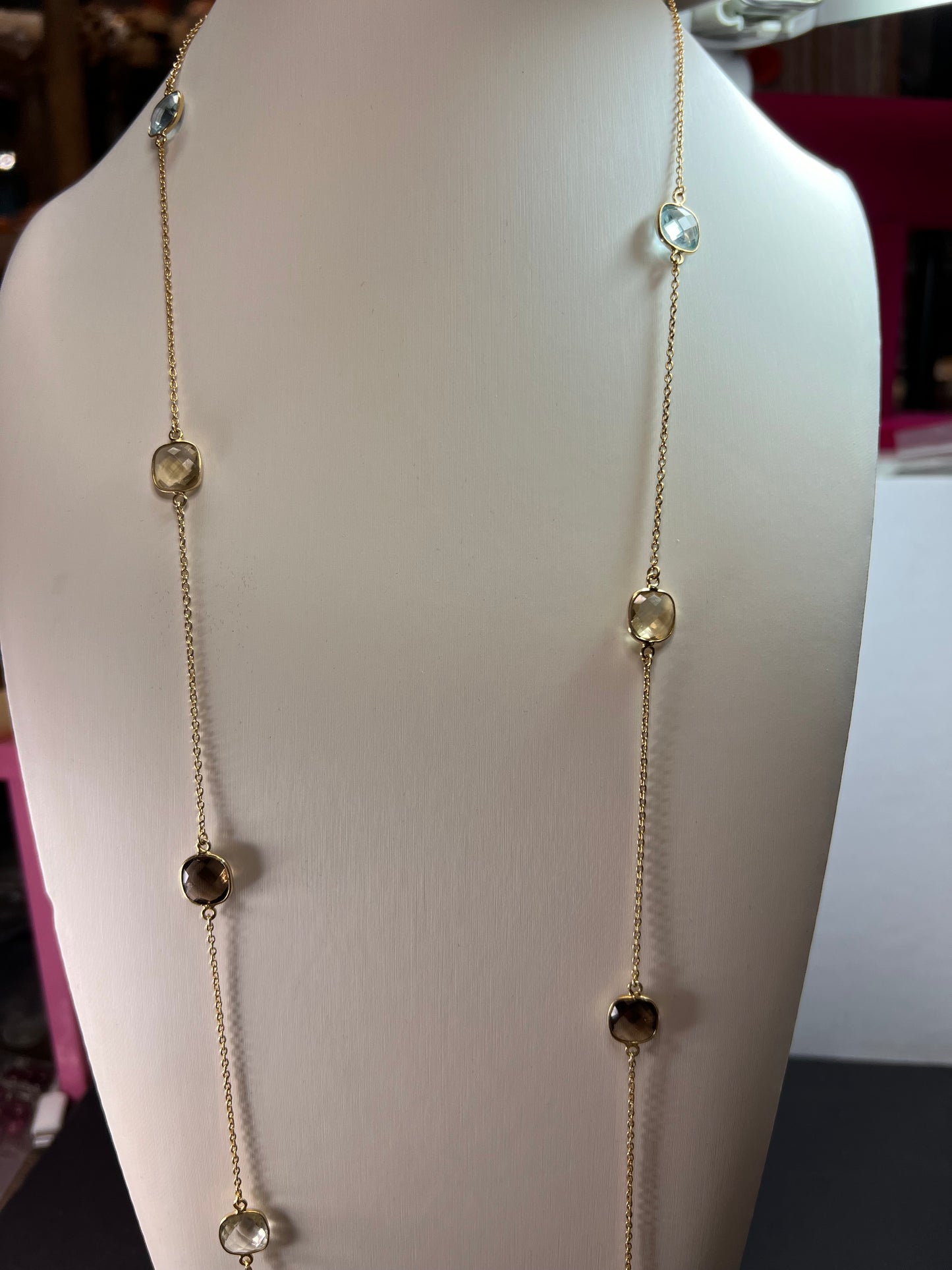 Multi gem 18k Yellow Gold Over Silver station Necklace 22.95ctw