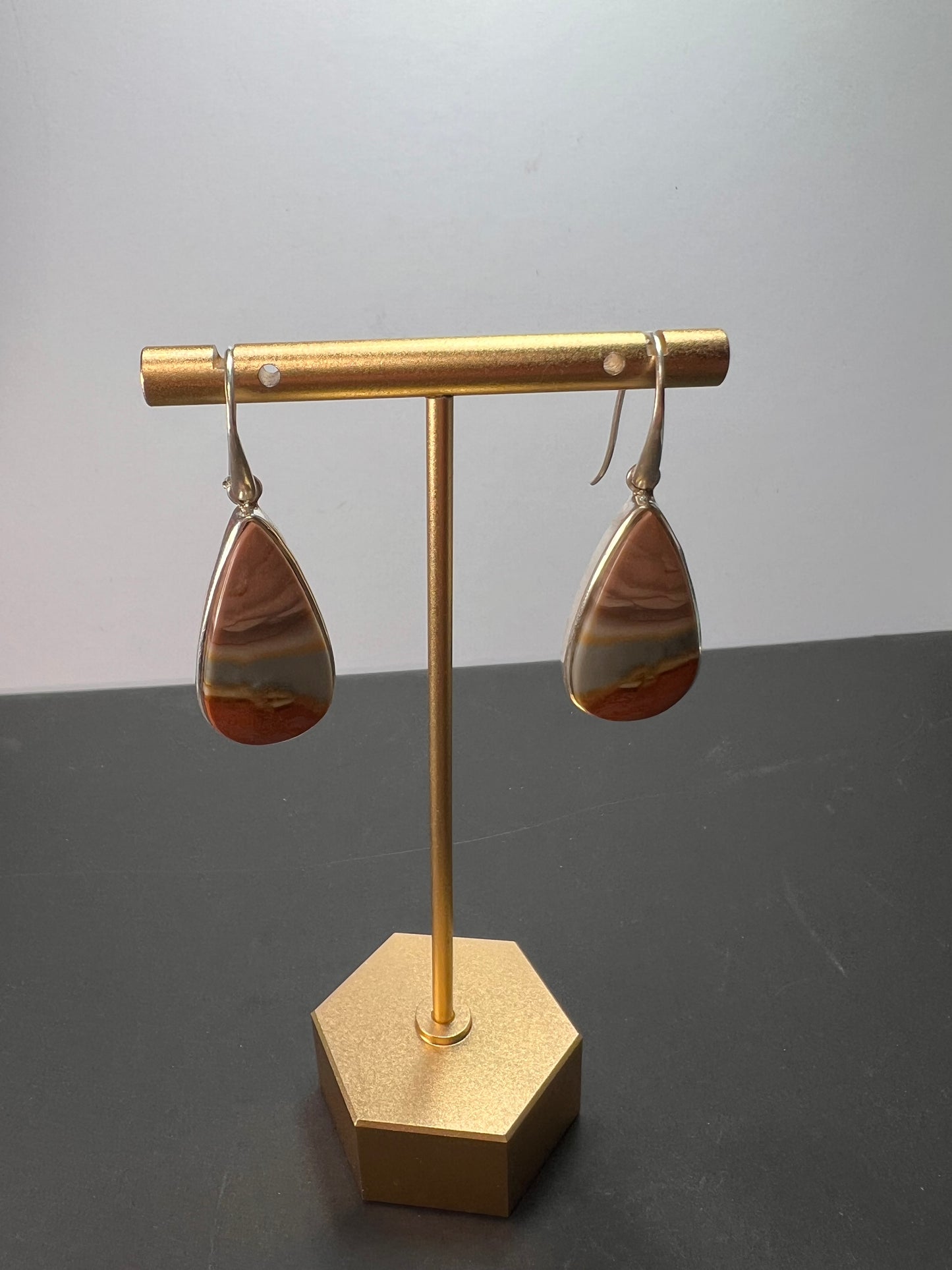 NEW Polychrome Jasper teardrop sterling silver dangle earrings 11.37 grams