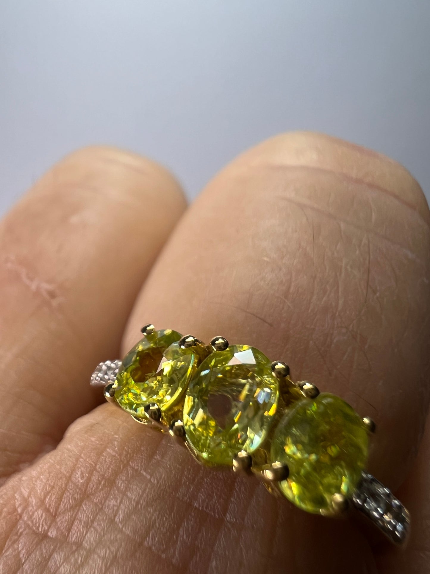 Sava sphene and white zircon triple stone ring in vermeil yellow gold over sterling silver size 8 *NEW*