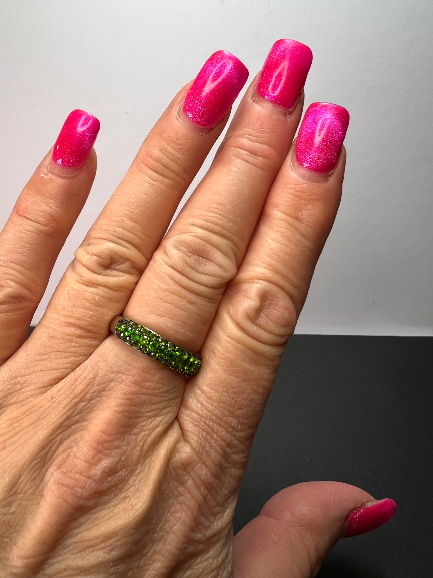 Green Chrome Diopside Rhodium Over Sterling Silver Ring 1.18ctw size 9