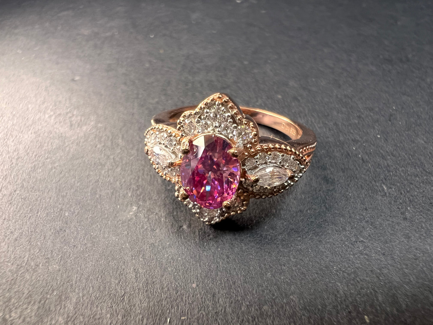 NEW Pink Moissanite lotus ring in rose gold vermeil 925 size 6
