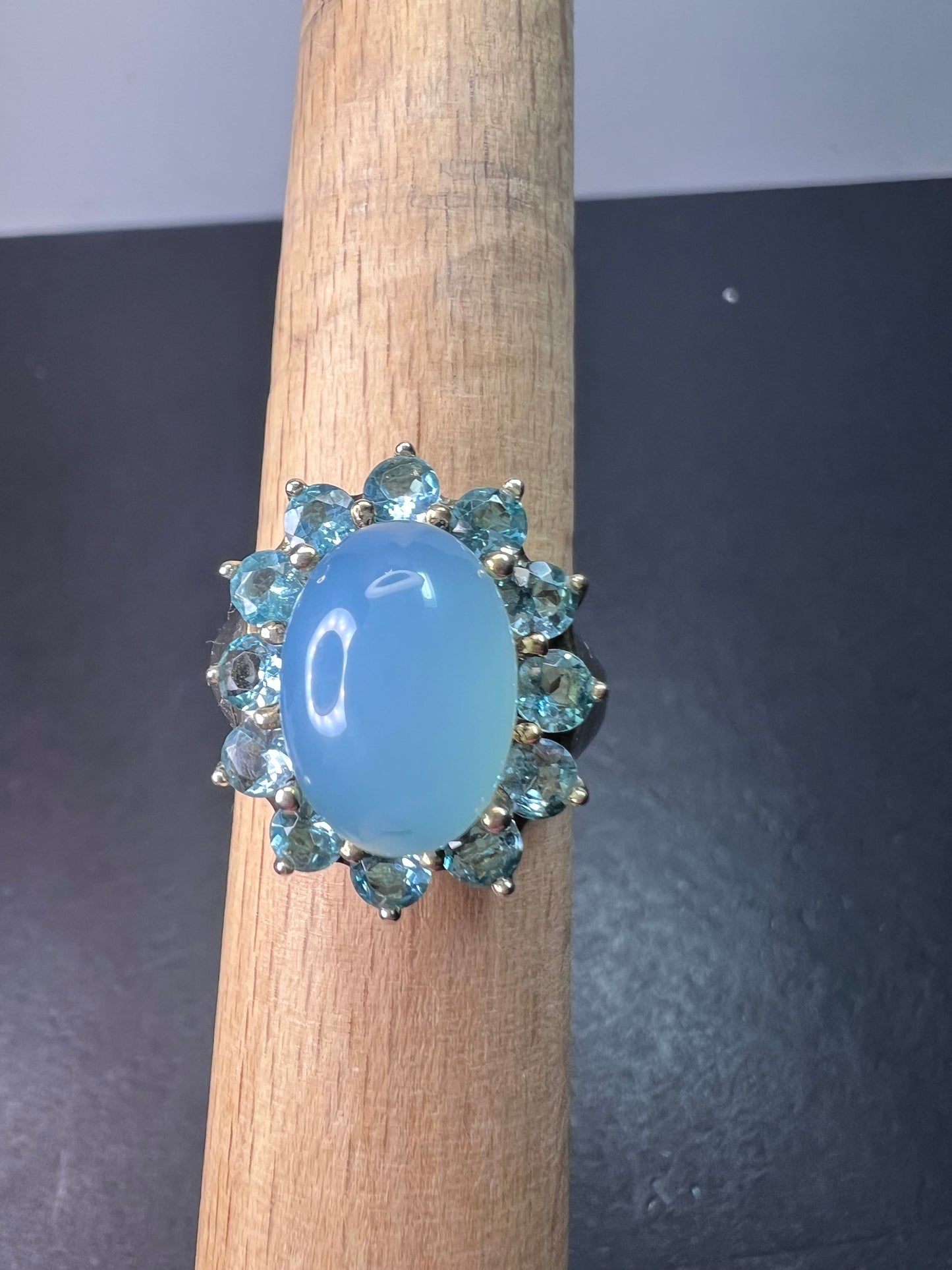 Blue chalcedony and apatite sterling ring size 10