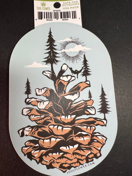 Soul Flower Pinecone Nature Scene Sticker – Forest Mountain Art Decal