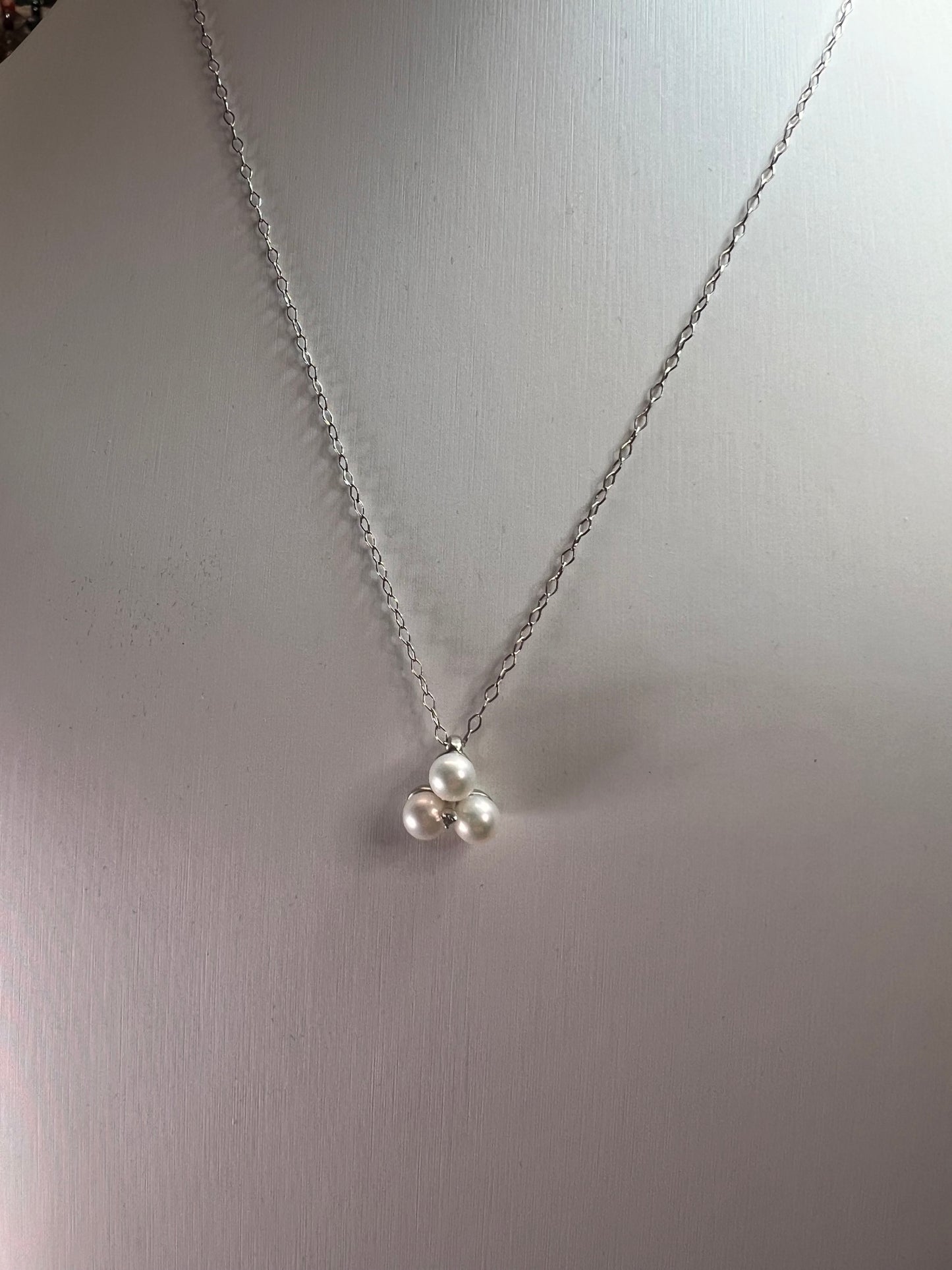 Trilogy pearl and diamond accent pendant and chain necklace in sterling silver