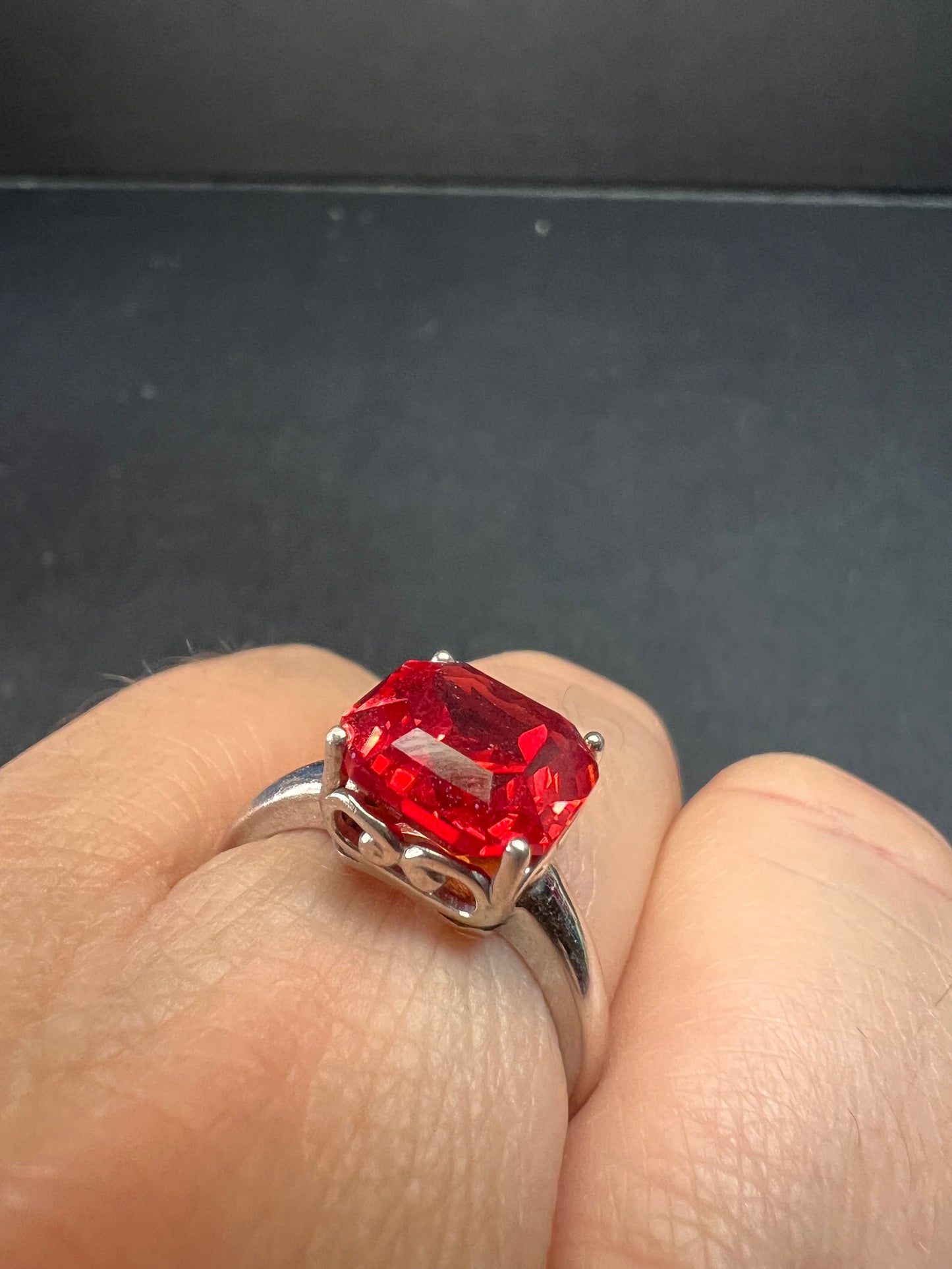 Lab created padparadscha sapphire rhodium over sterling silver solitaire ring size 9