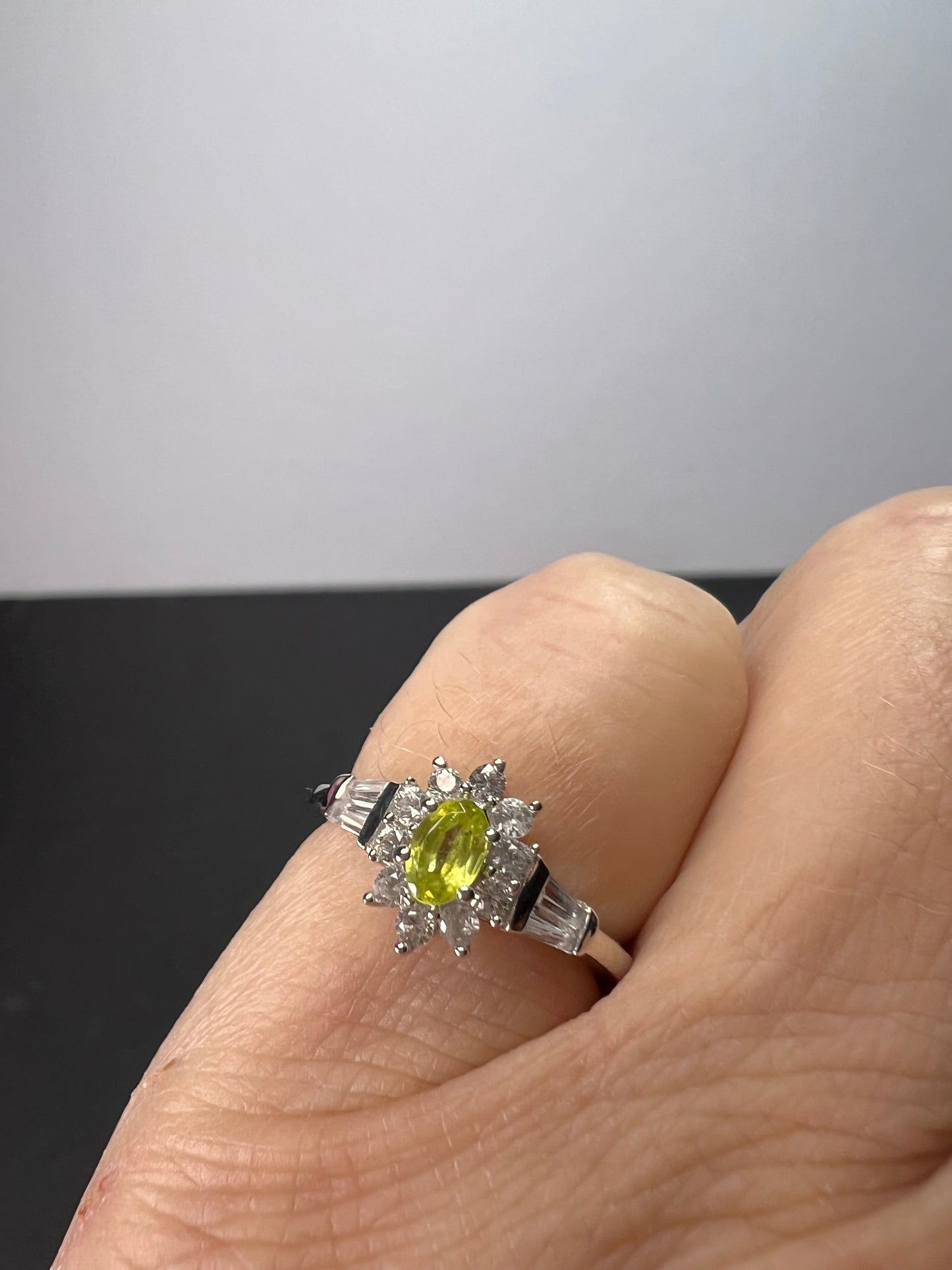 Sphene halo ring in rhodium over sterling silver size 5 *NEW*