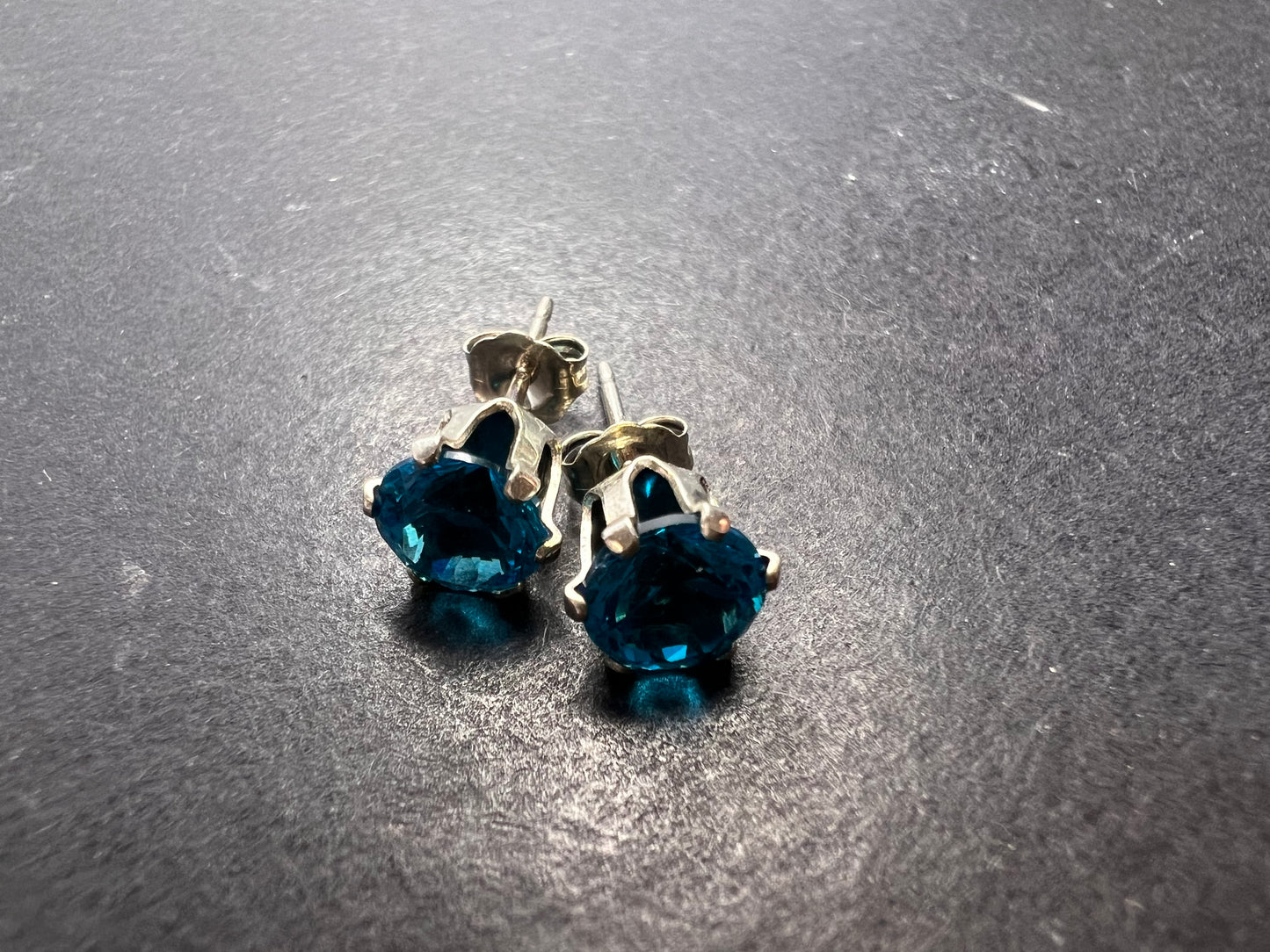 Blue stone stud earrings in sterling silver