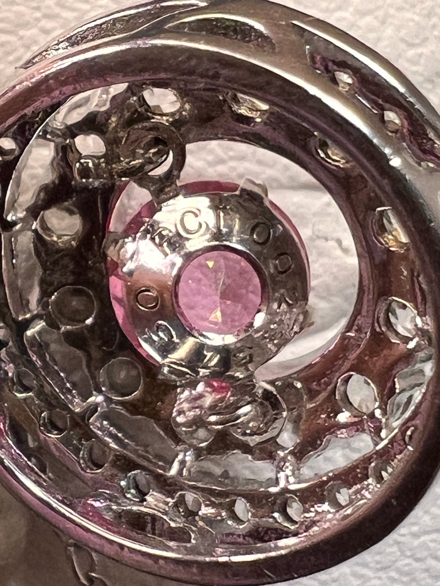 Pink tourmaline white topaz fluttering pendant necklace in platinum over sterling silver