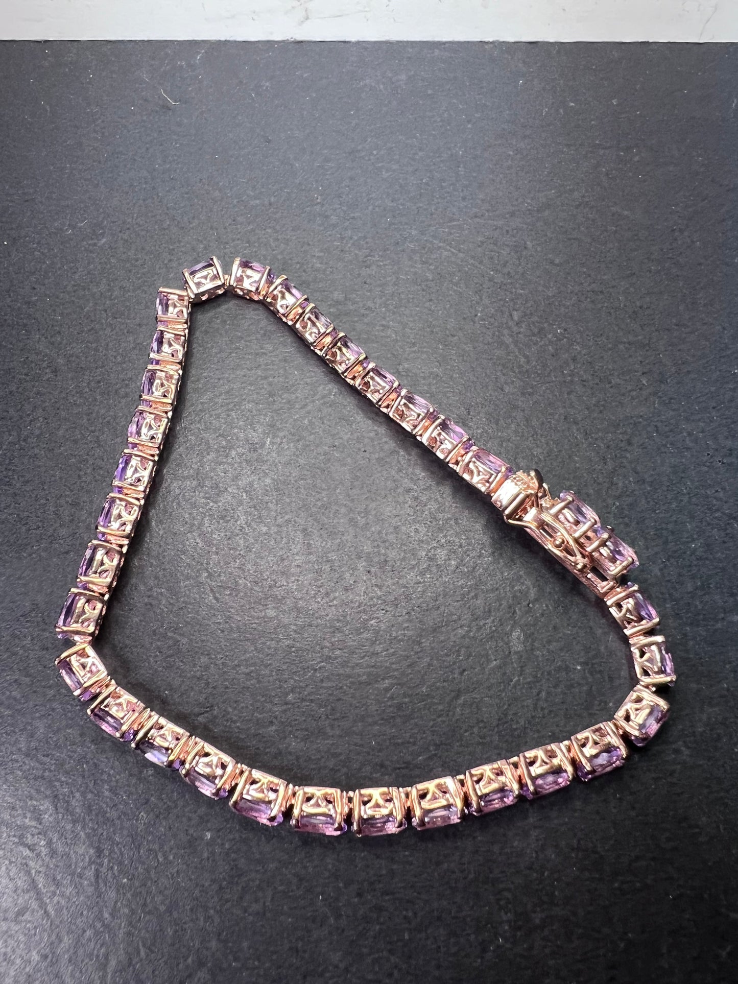 Rose de France amethyst tennis bracelet in 18k rose gold over sterling