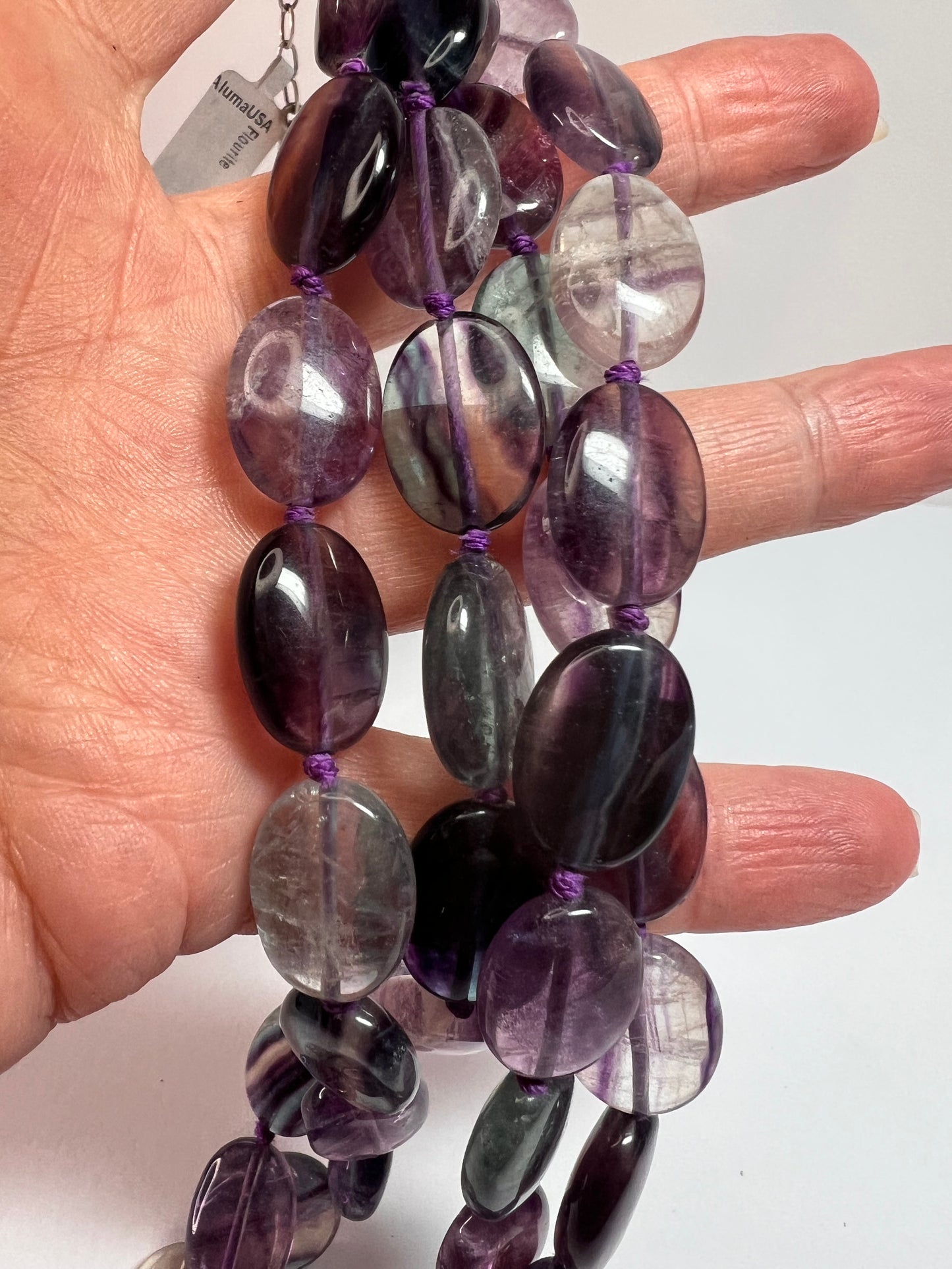 NEW Nate & Etan Fluorite double strand knotted necklace with sterling silver clasp