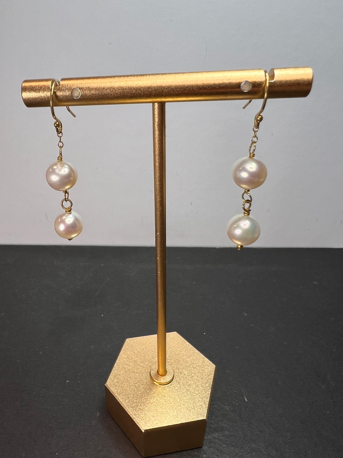 White cultured pearl dangle earrings in gold over sterling silver *NEW*