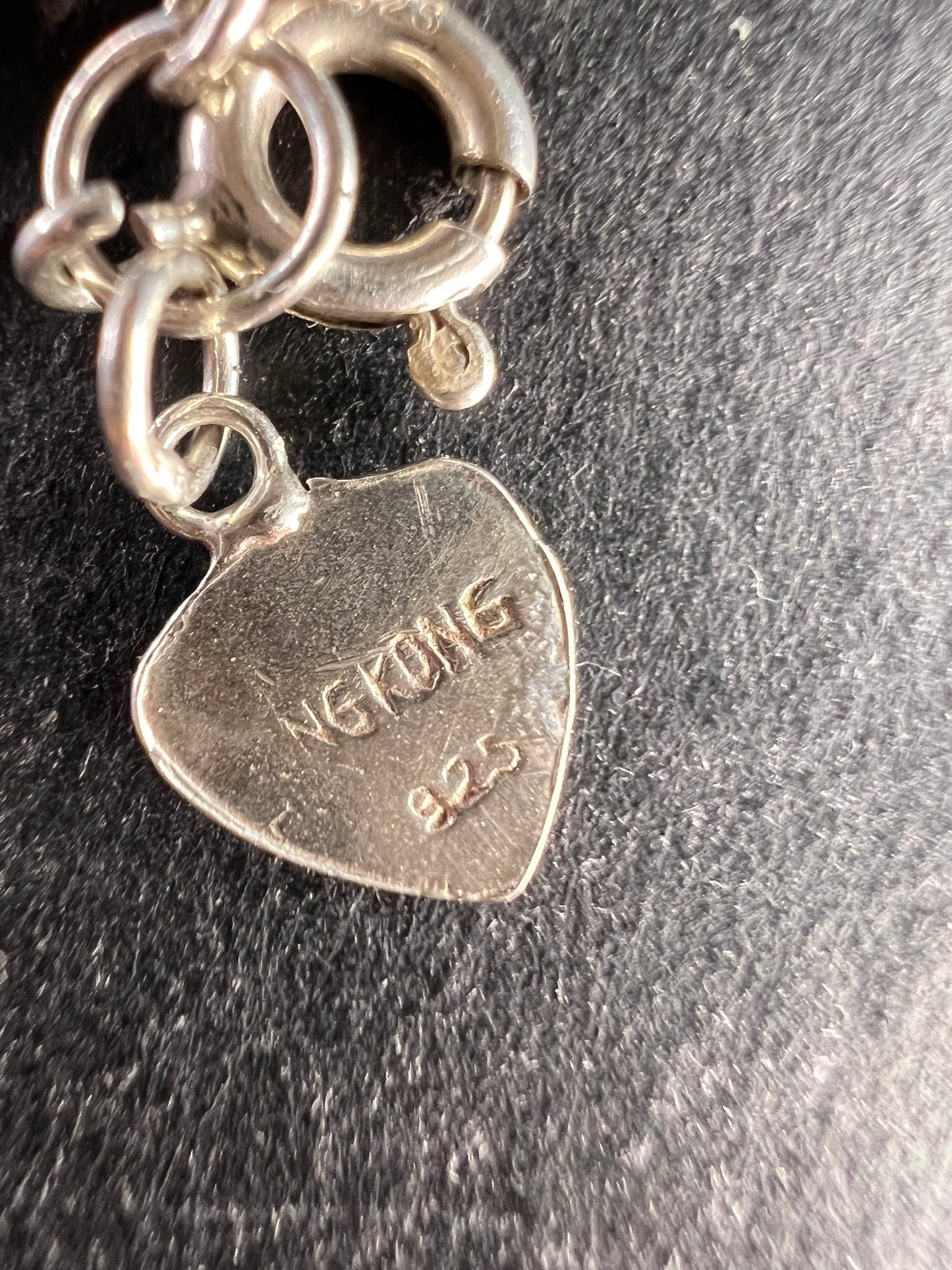 Vintage Cannetille and hearts sterling silver bracelet with charm