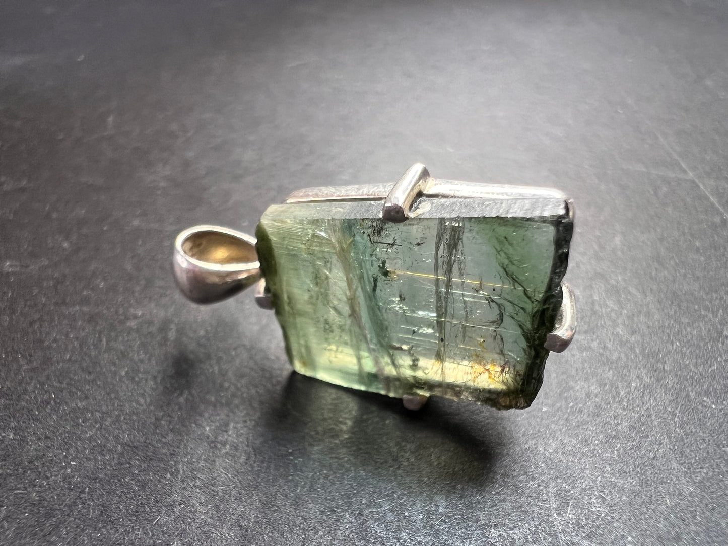 NEW Green teal tourmaline sterling silver pendant 3.16 grams