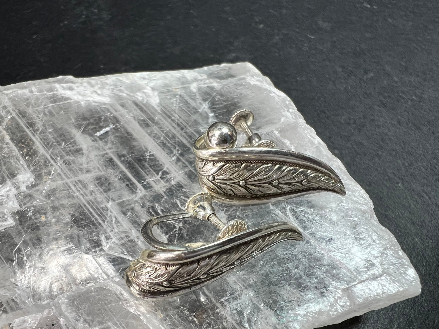 Vintage Forstner Sterling Silver Leaf Screwback Earrings Mid Century